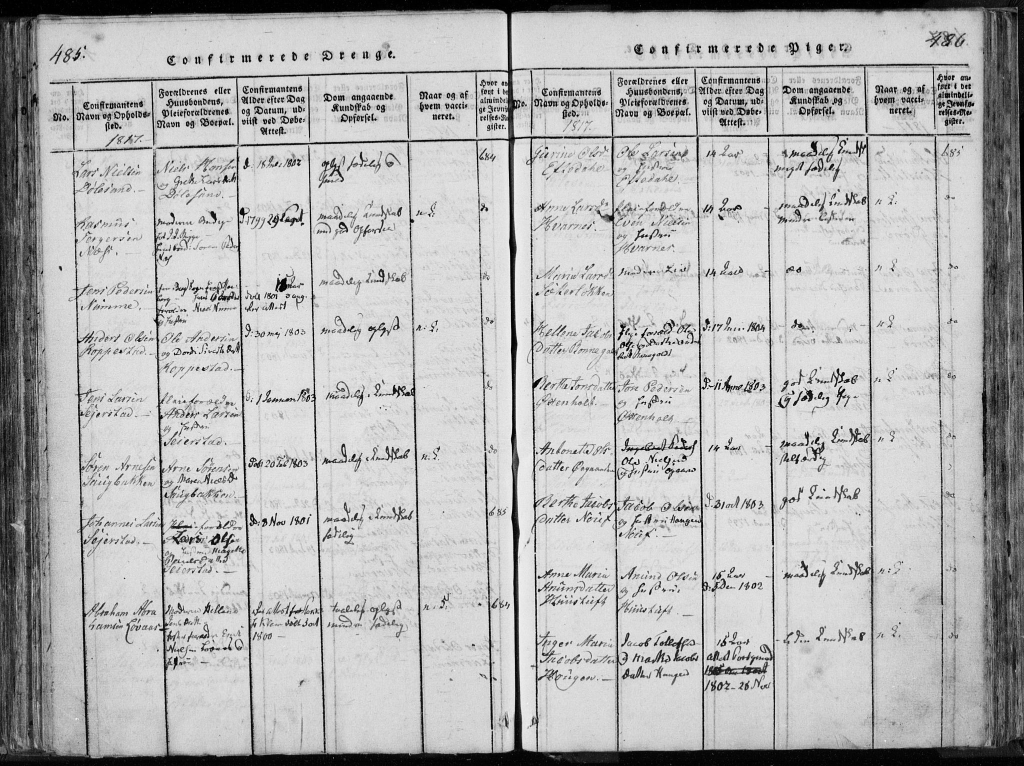 Hedrum kirkebøker, AV/SAKO-A-344/F/Fa/L0004: Parish register (official) no. I 4, 1817-1835, p. 485-486