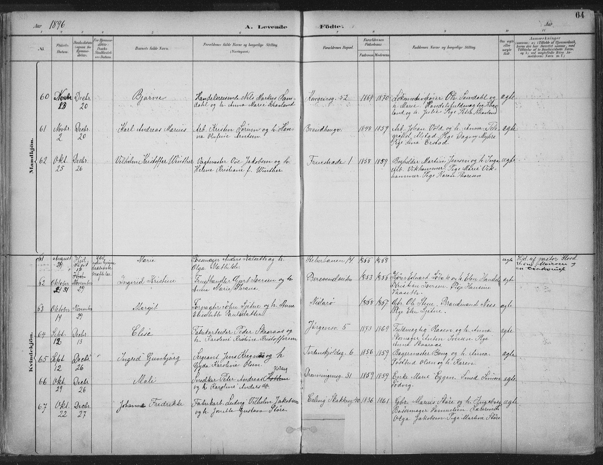 Ministerialprotokoller, klokkerbøker og fødselsregistre - Sør-Trøndelag, SAT/A-1456/601/L0062: Parish register (official) no. 601A30, 1891-1911, p. 64