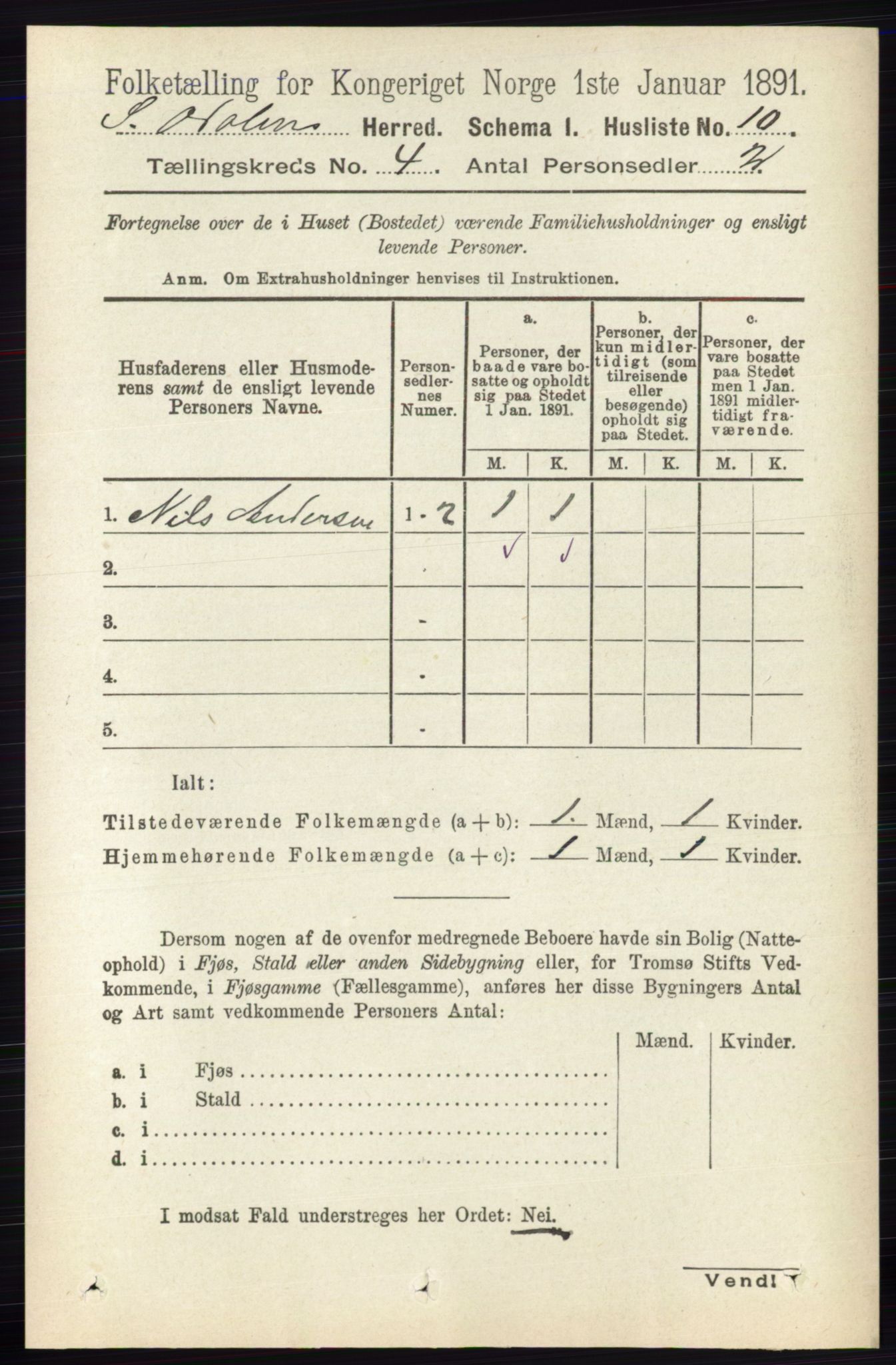 RA, 1891 census for 0419 Sør-Odal, 1891, p. 1662