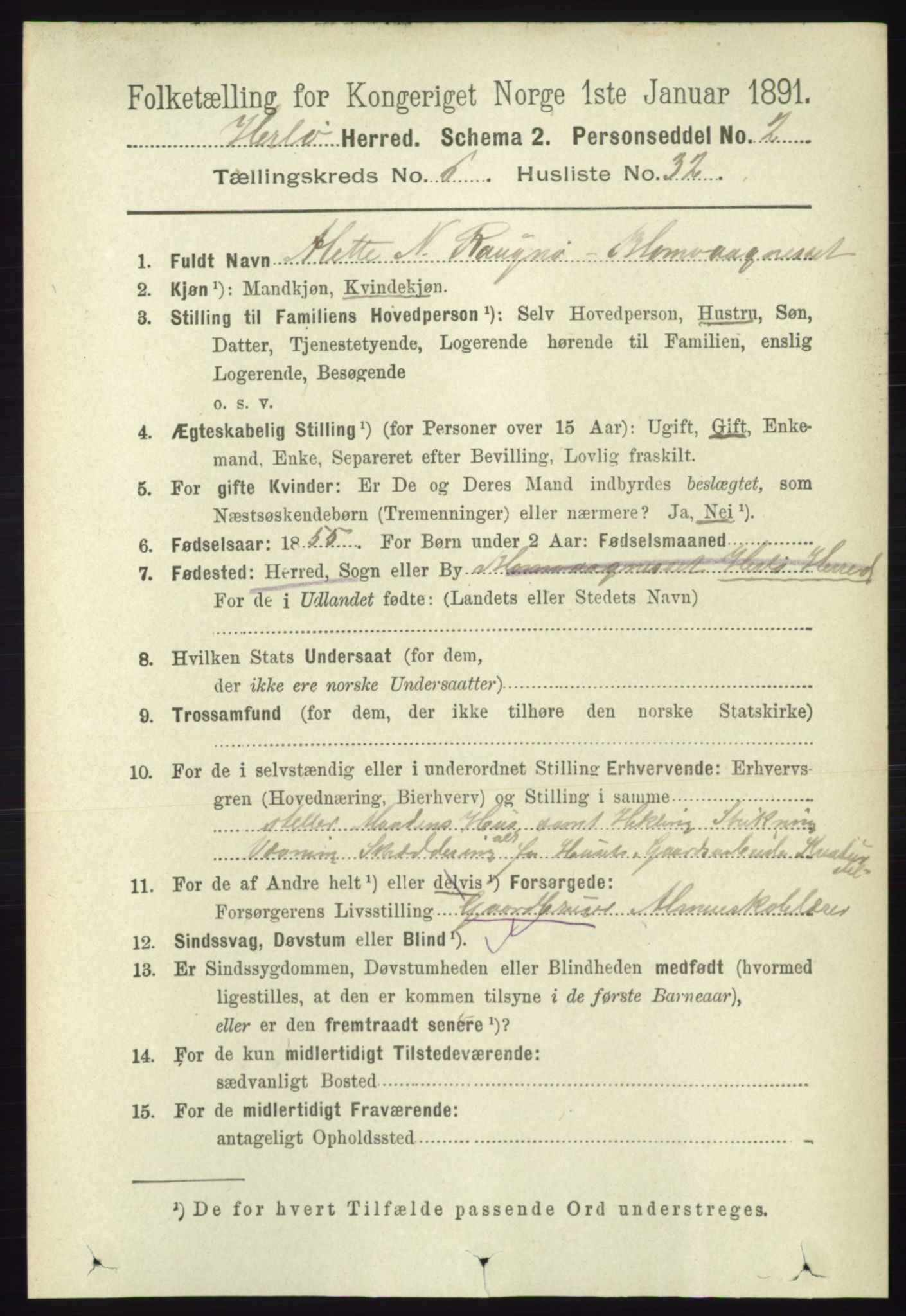 RA, 1891 census for 1258 Herdla, 1891, p. 2845