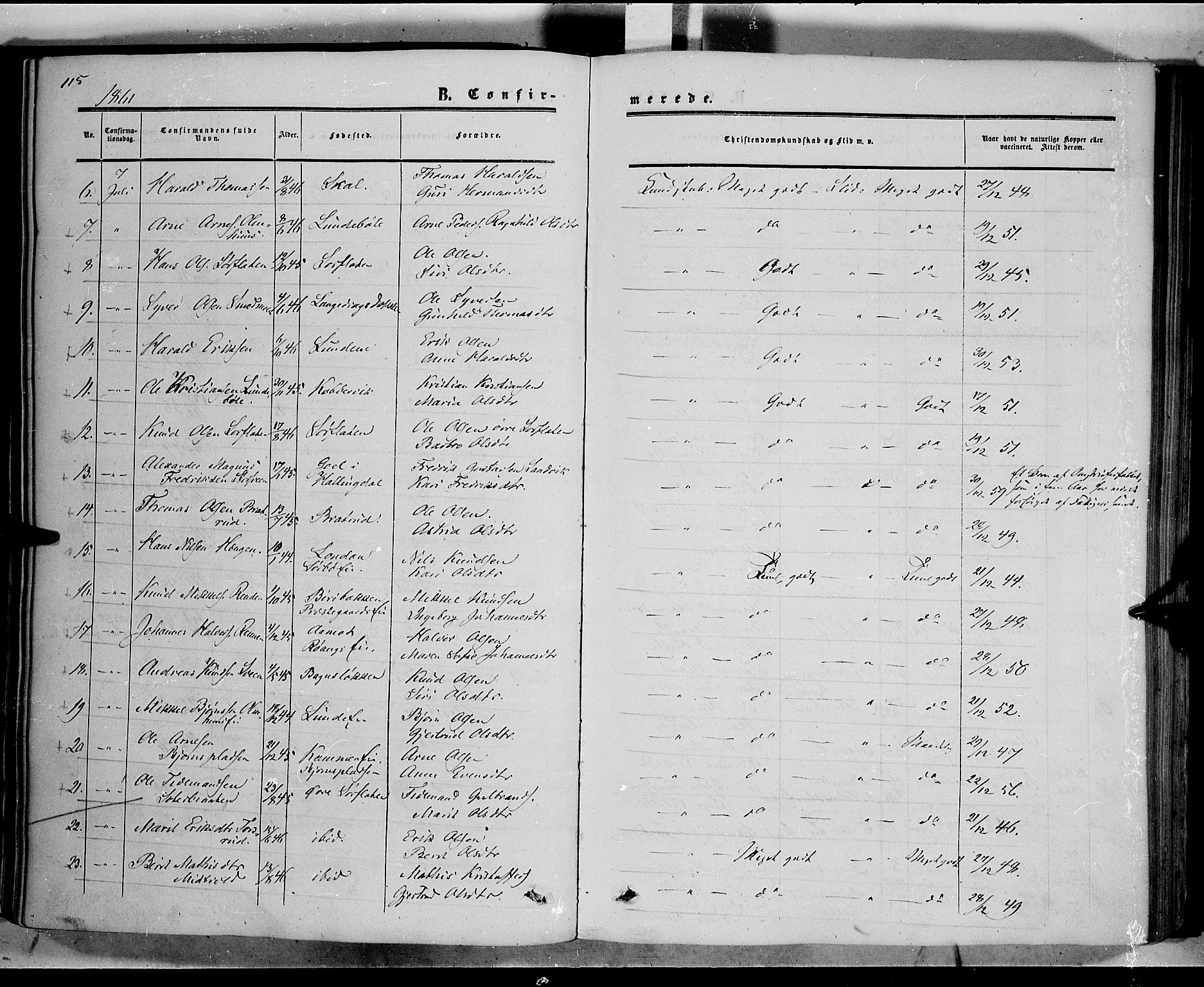 Sør-Aurdal prestekontor, SAH/PREST-128/H/Ha/Haa/L0005: Parish register (official) no. 5, 1849-1876, p. 115