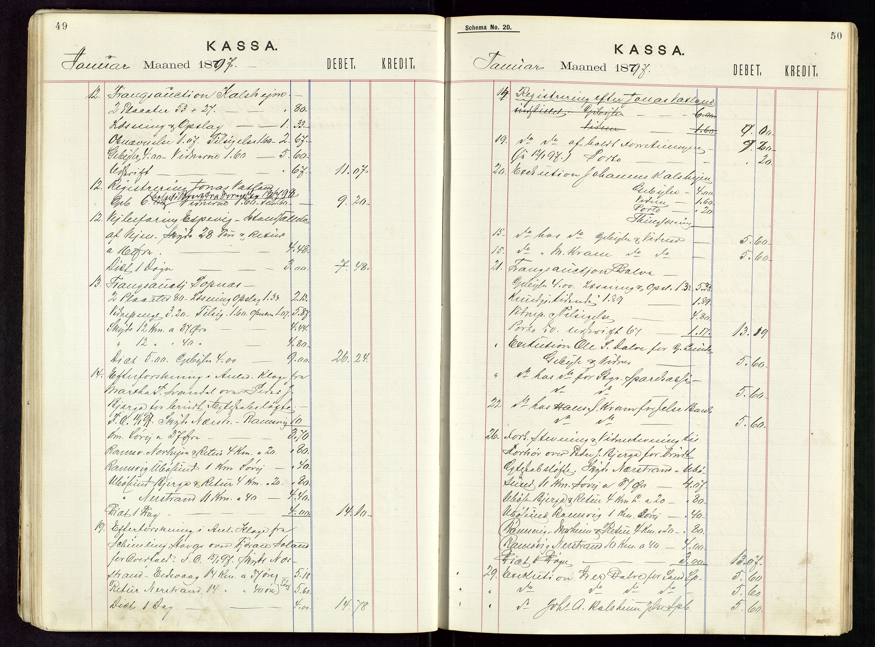 Nedstrand lensmannskontor, SAST/A-100236/Rf/L0001: Skyss- og kostgodtgjørelse reiser, 1891-1898, p. 49-50