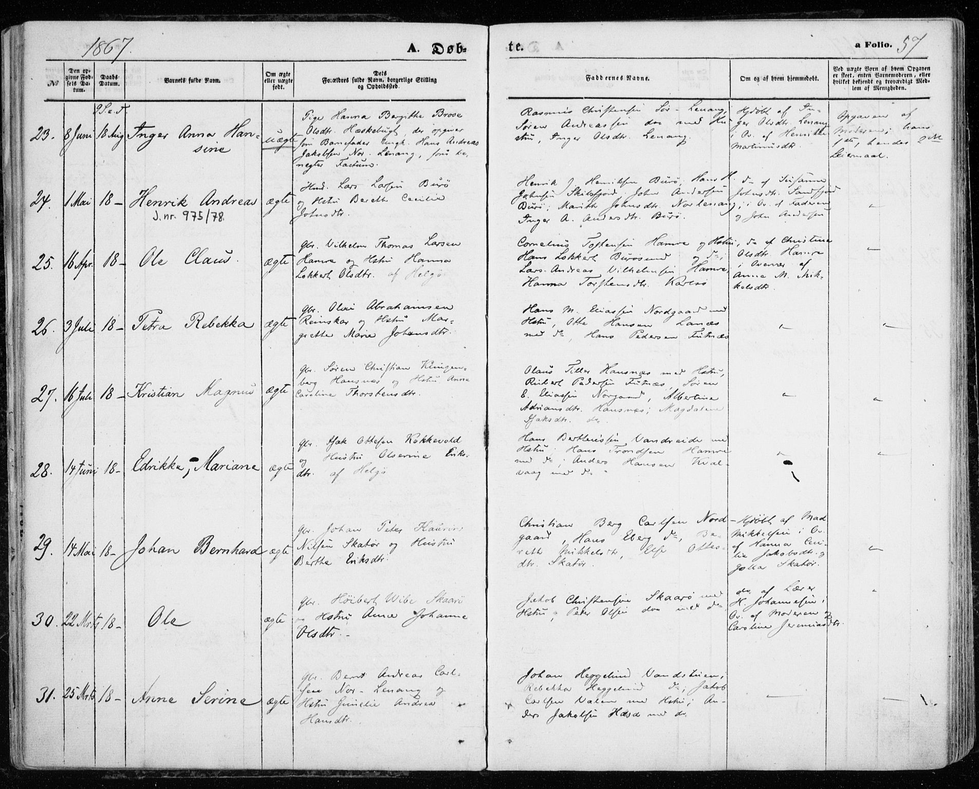 Karlsøy sokneprestembete, AV/SATØ-S-1299/H/Ha/Haa/L0004kirke: Parish register (official) no. 4, 1861-1871, p. 57