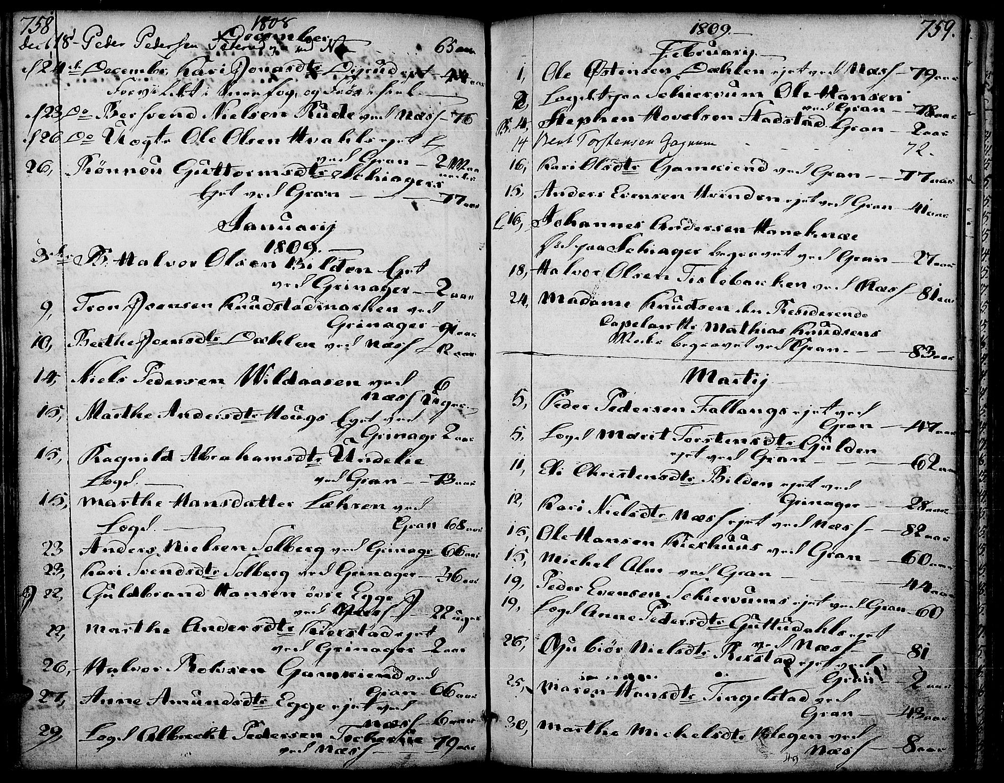 Gran prestekontor, SAH/PREST-112/H/Ha/Haa/L0006: Parish register (official) no. 6, 1787-1824, p. 758-759