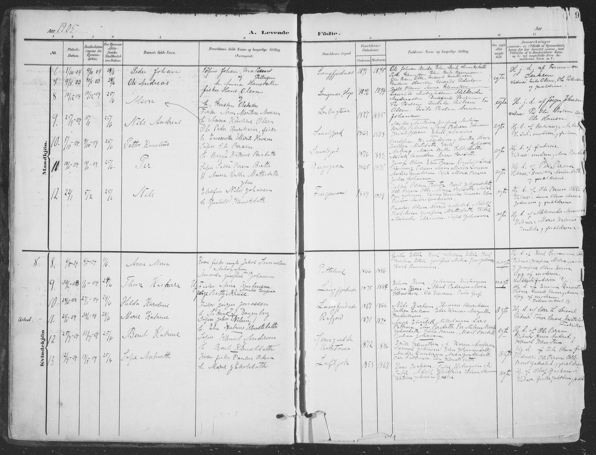 Tana sokneprestkontor, SATØ/S-1334/H/Ha/L0007kirke: Parish register (official) no. 7, 1904-1918, p. 9
