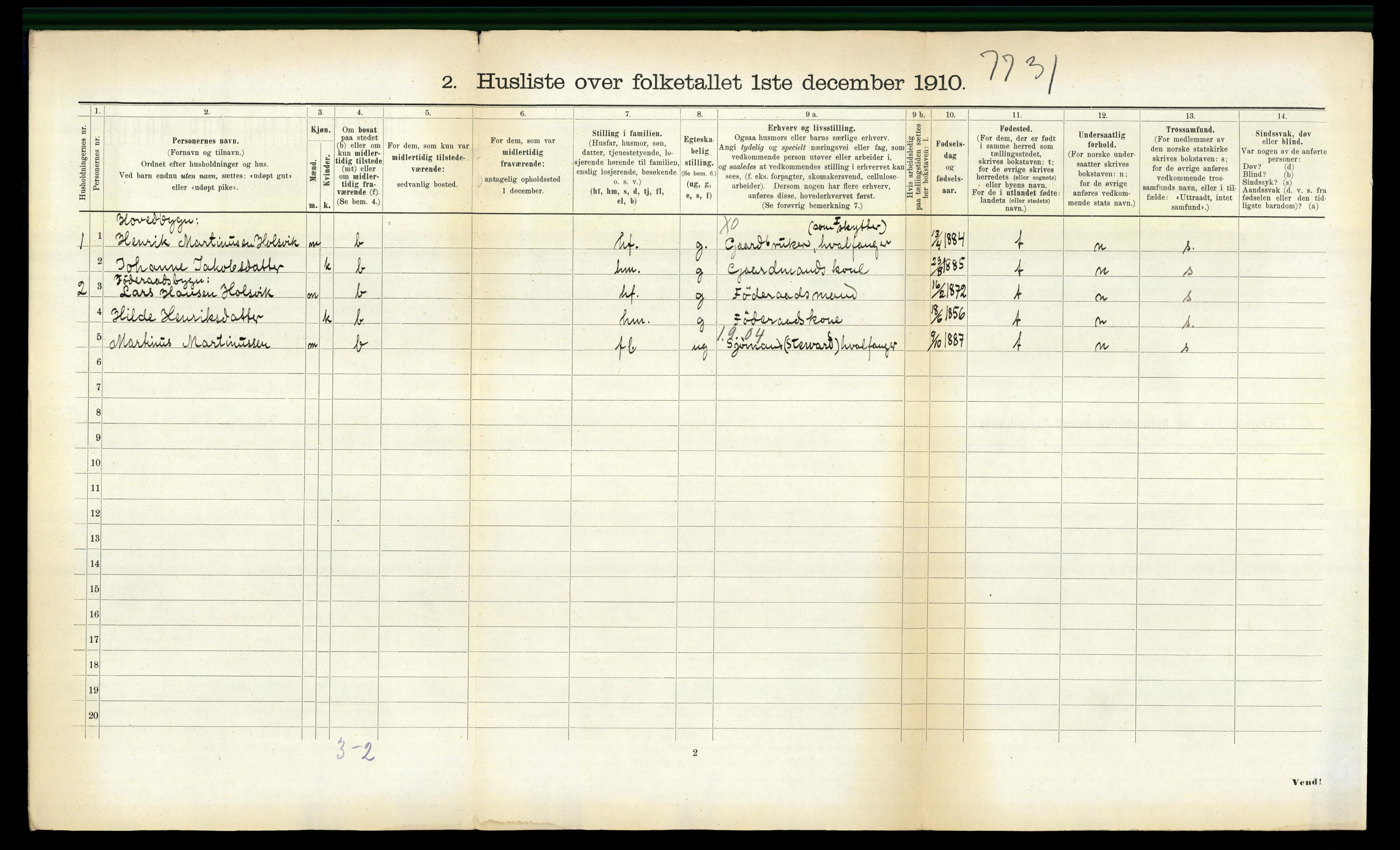 RA, 1910 census for Volda, 1910, p. 957