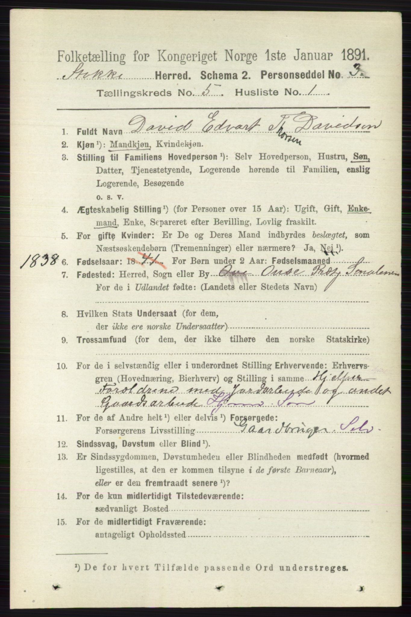 RA, 1891 census for 0720 Stokke, 1891, p. 3116