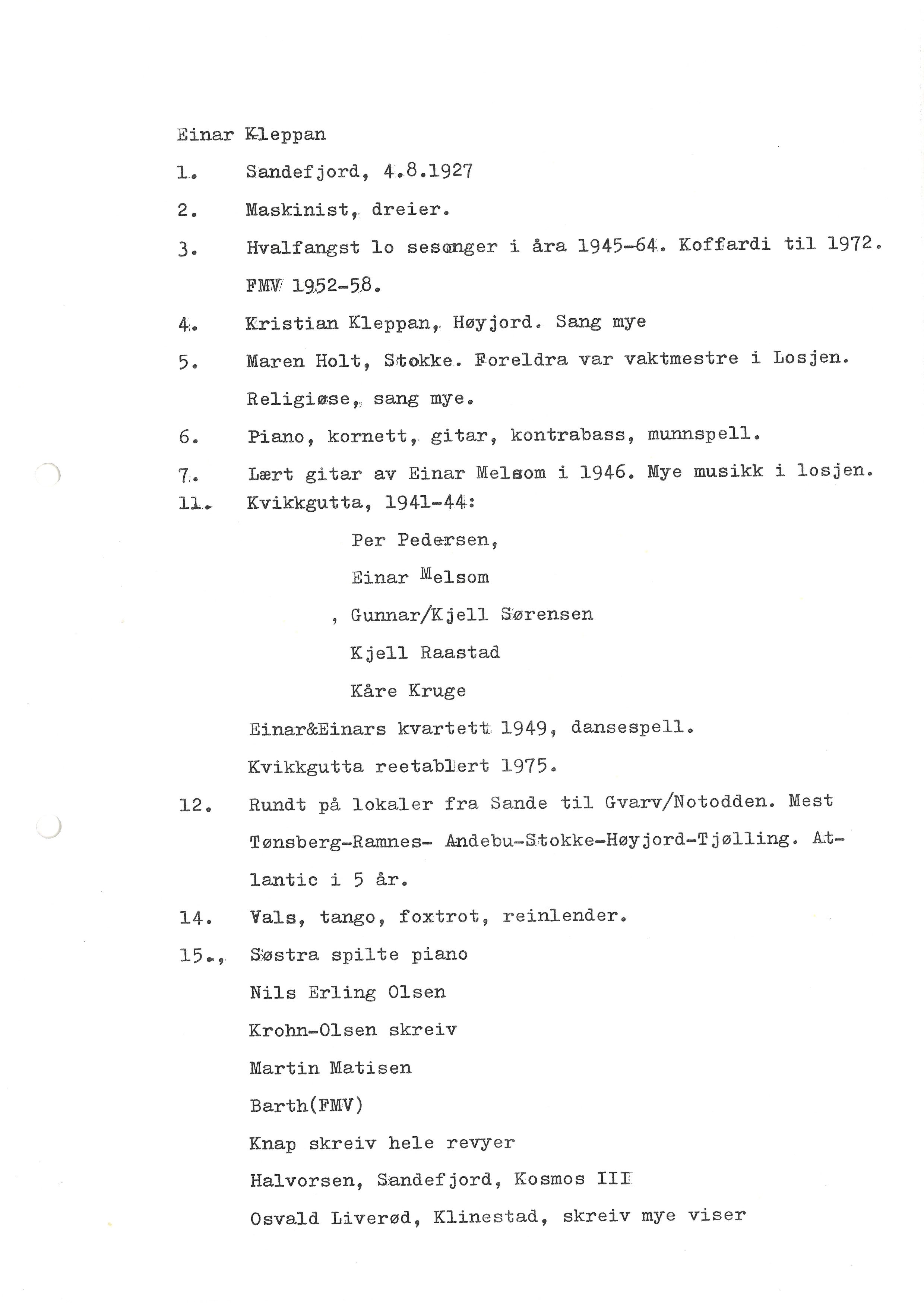 Sa 16 - Folkemusikk fra Vestfold, Gjerdesamlingen, VEMU/A-1868/I/L0001: Informantregister med intervjunedtegnelser, 1979-1986