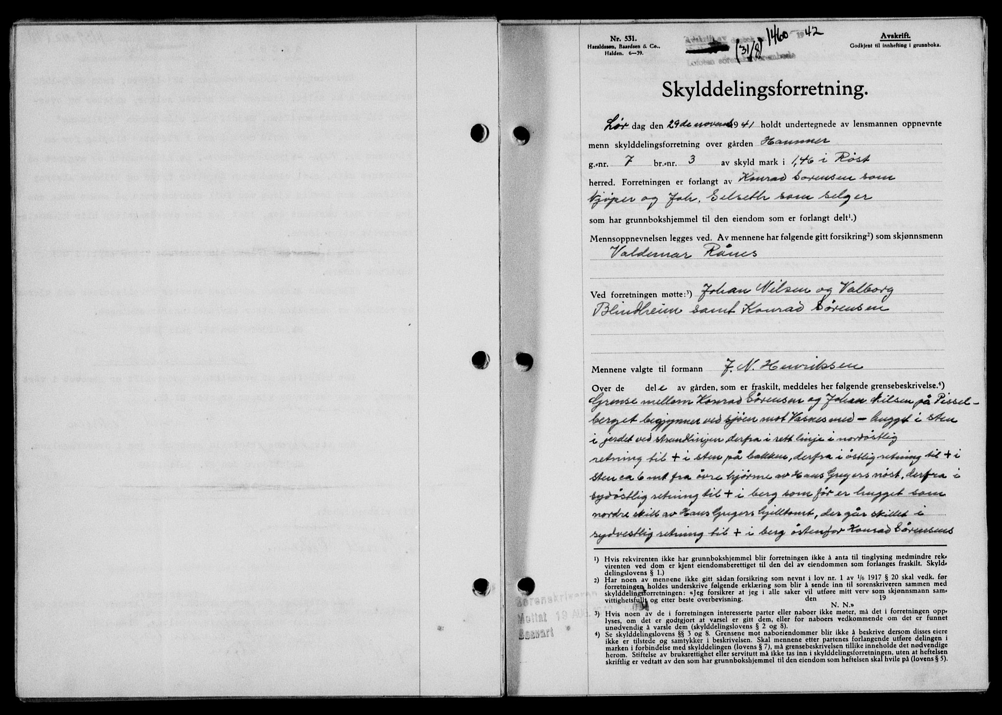 Lofoten sorenskriveri, SAT/A-0017/1/2/2C/L0010a: Mortgage book no. 10a, 1942-1943, Diary no: : 1460/1942