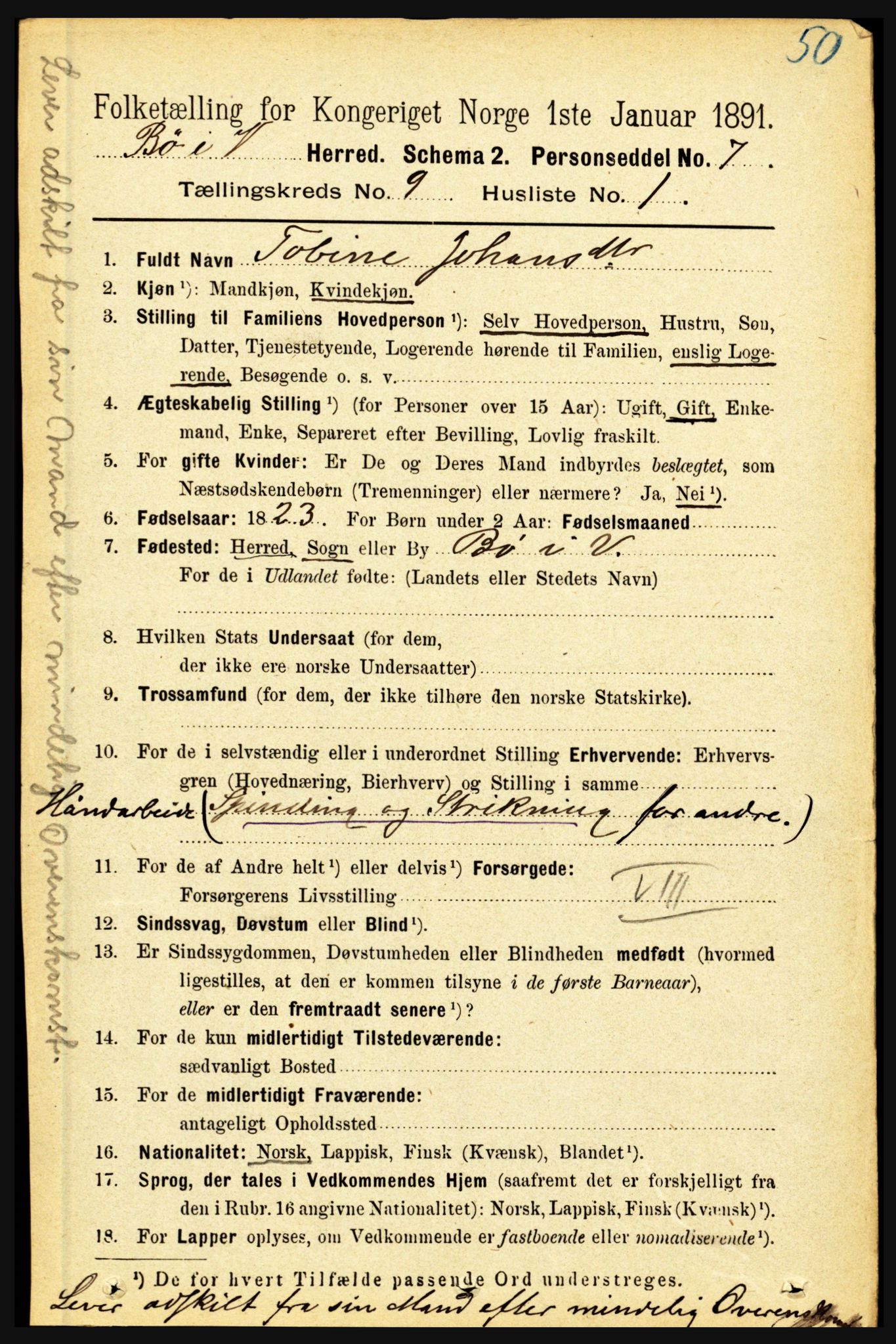 RA, 1891 census for 1867 Bø, 1891, p. 3324