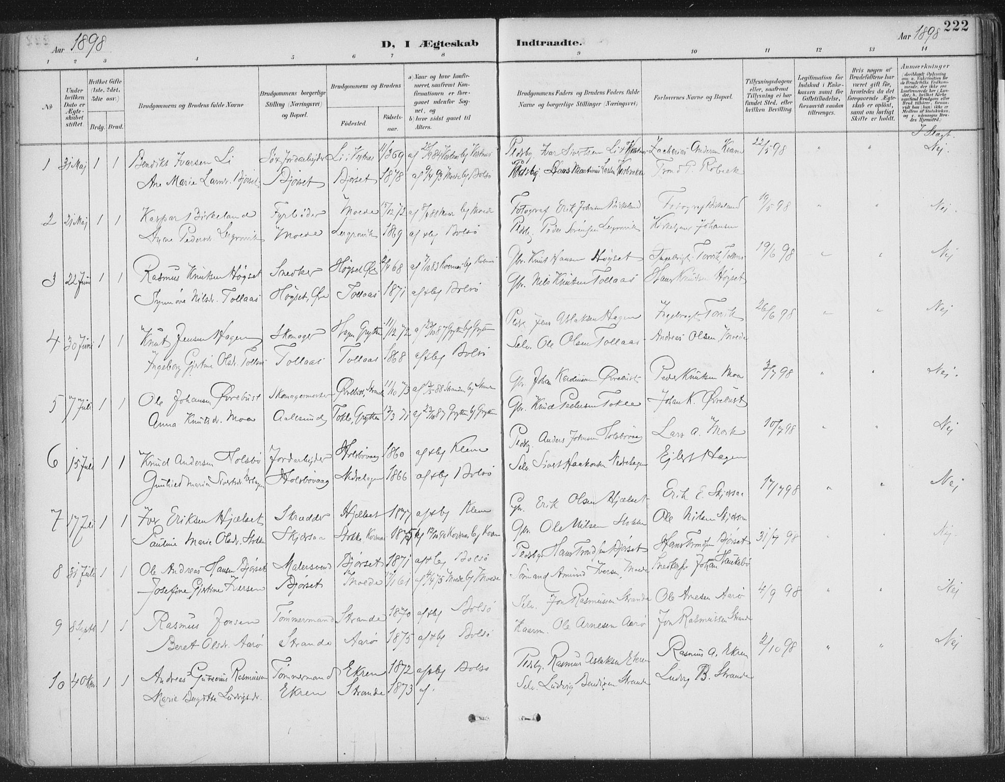 Ministerialprotokoller, klokkerbøker og fødselsregistre - Møre og Romsdal, SAT/A-1454/555/L0658: Parish register (official) no. 555A09, 1887-1917, p. 222