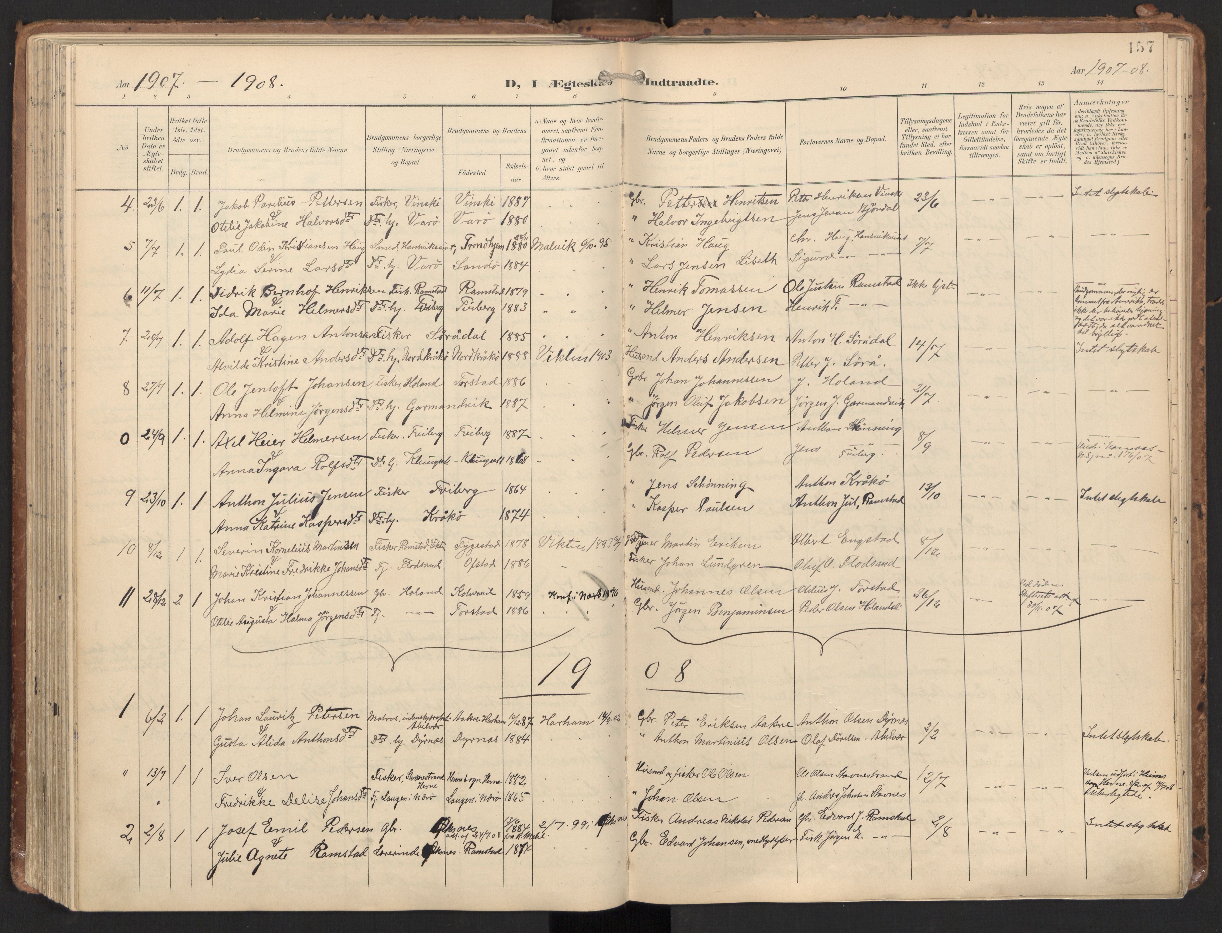 Ministerialprotokoller, klokkerbøker og fødselsregistre - Nord-Trøndelag, SAT/A-1458/784/L0677: Parish register (official) no. 784A12, 1900-1920, p. 157