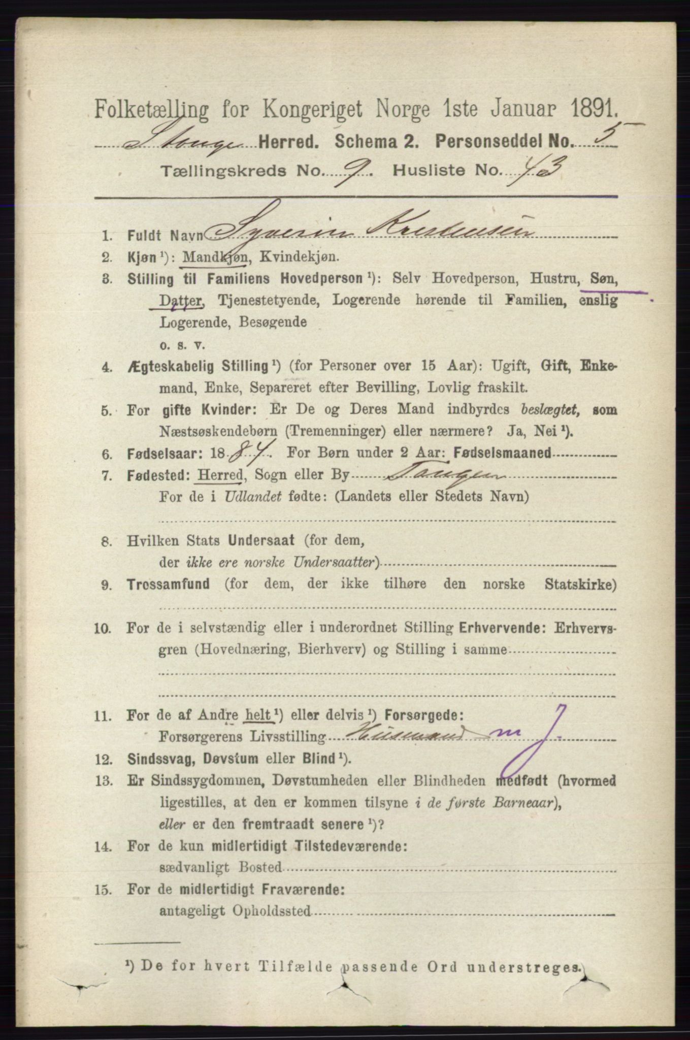 RA, 1891 census for 0417 Stange, 1891, p. 6294