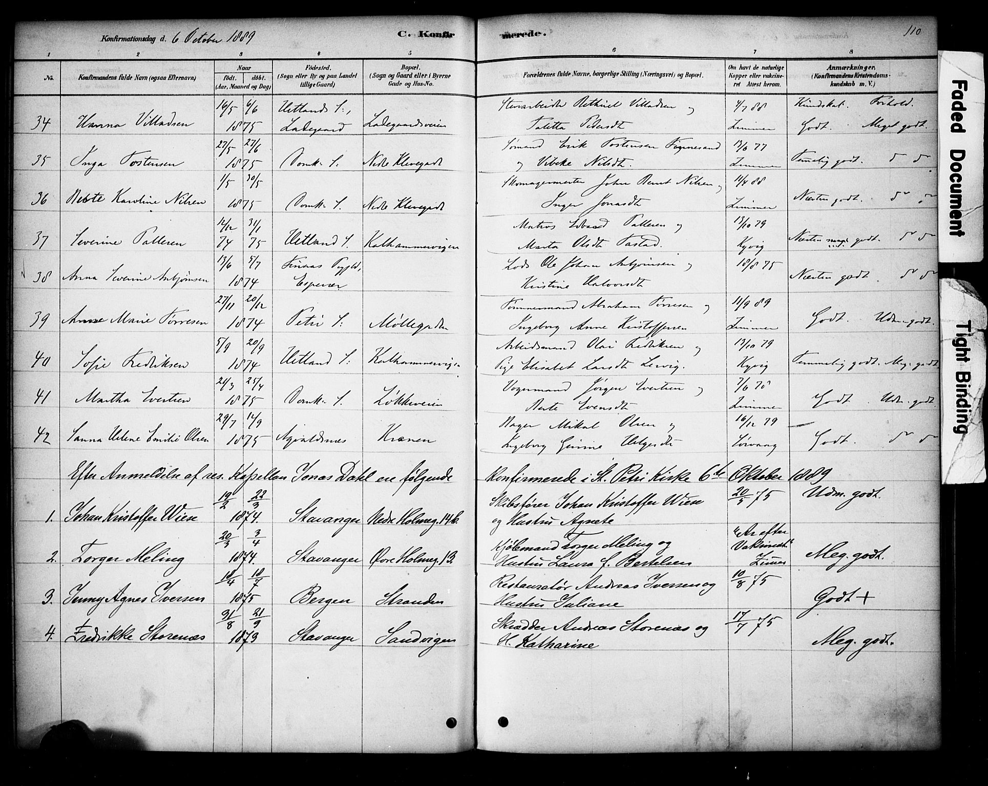 Domkirken sokneprestkontor, SAST/A-101812/001/30/30BA/L0028: Parish register (official) no. A 27, 1878-1896, p. 110