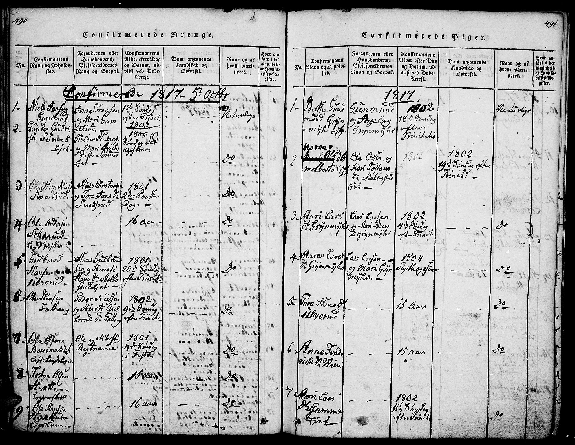 Gran prestekontor, SAH/PREST-112/H/Ha/Haa/L0009: Parish register (official) no. 9, 1815-1824, p. 490-491