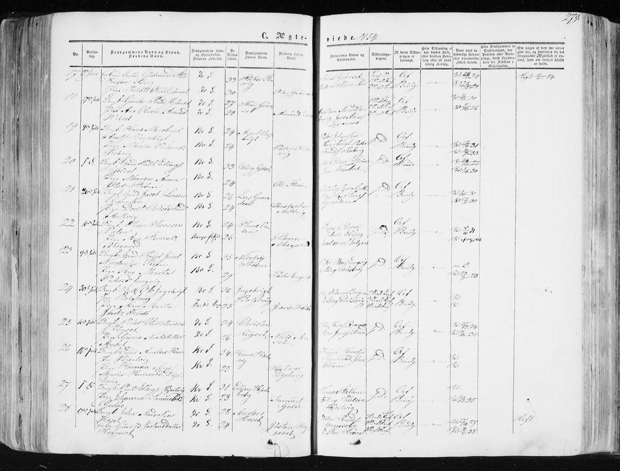 Ministerialprotokoller, klokkerbøker og fødselsregistre - Møre og Romsdal, SAT/A-1454/568/L0804: Parish register (official) no. 568A11, 1854-1868, p. 279
