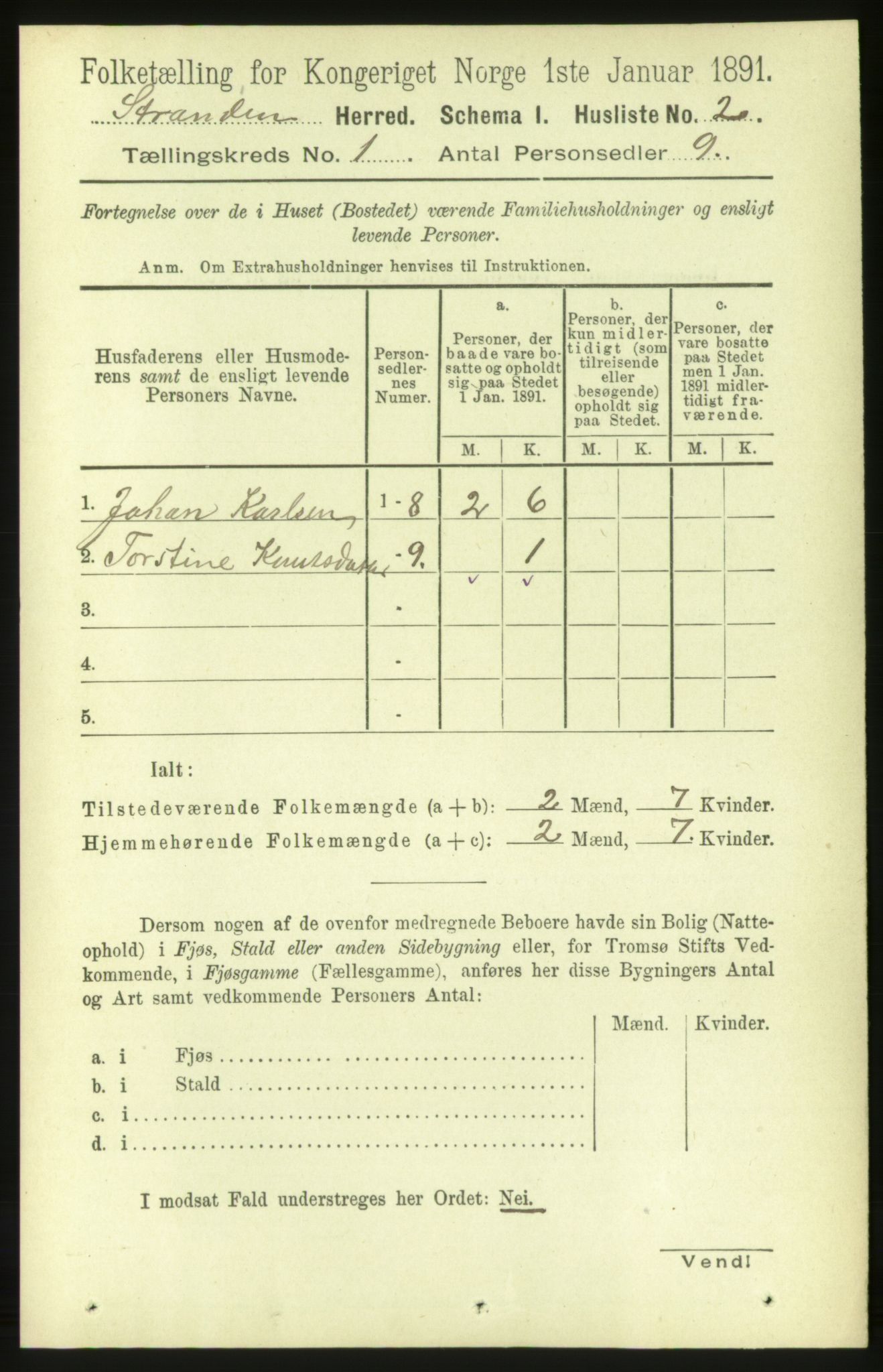 RA, 1891 census for 1525 Stranda, 1891, p. 21