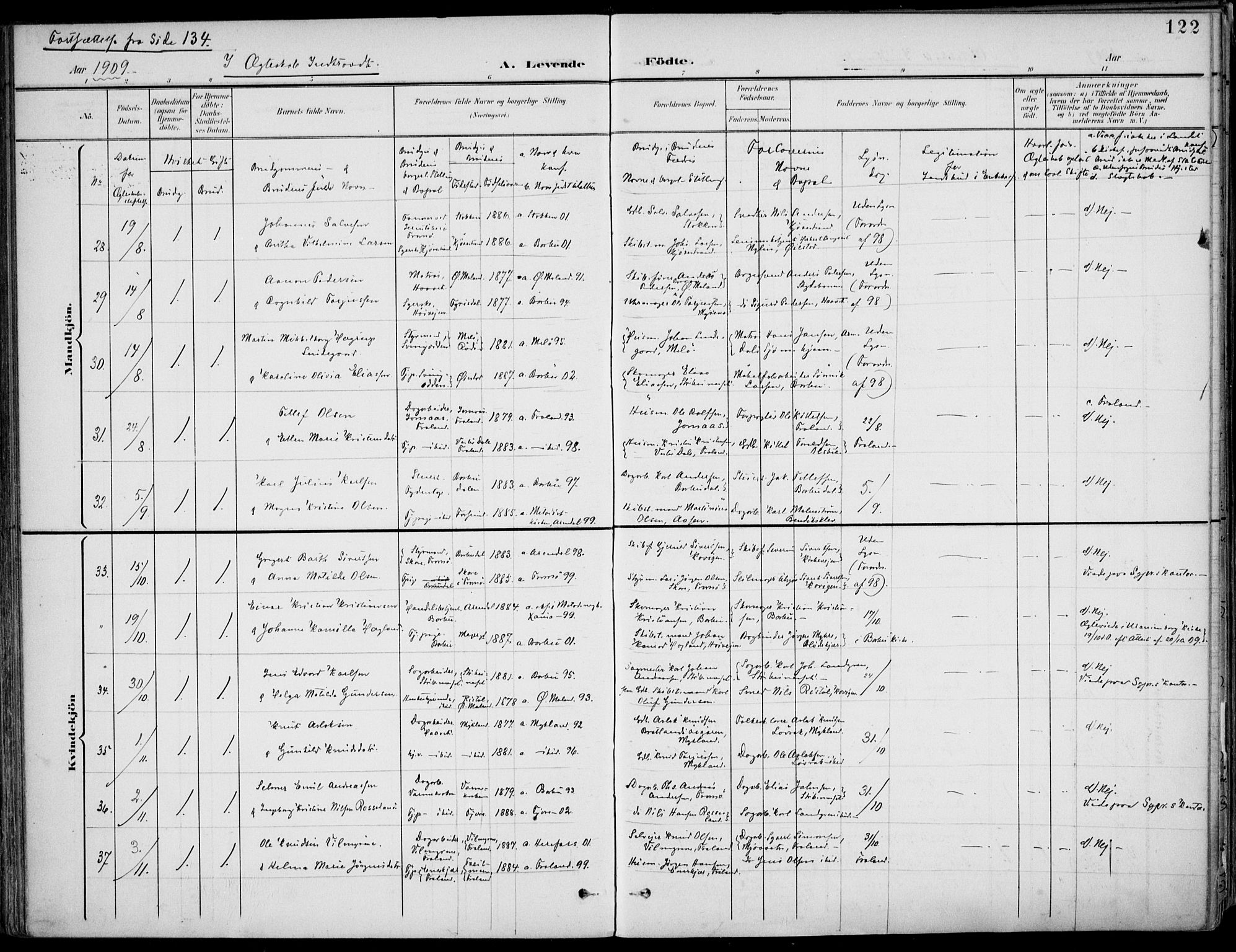 Barbu sokneprestkontor, AV/SAK-1111-0003/F/Fa/L0005: Parish register (official) no. A 5, 1899-1909, p. 122