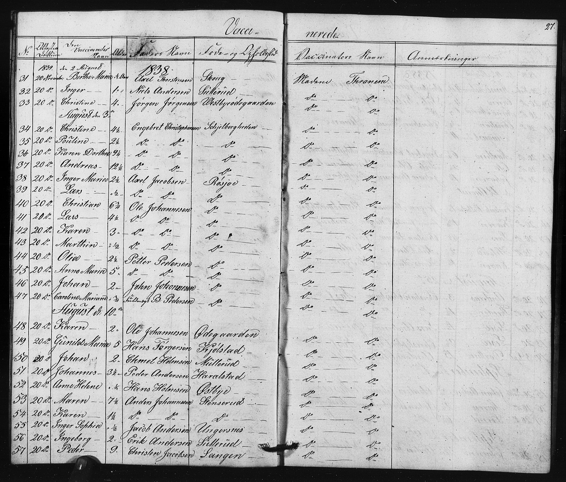 Enebakk prestekontor Kirkebøker, SAO/A-10171c/F/Fa/L0015: Parish register (official) no. I 15, 1830-1867, p. 27