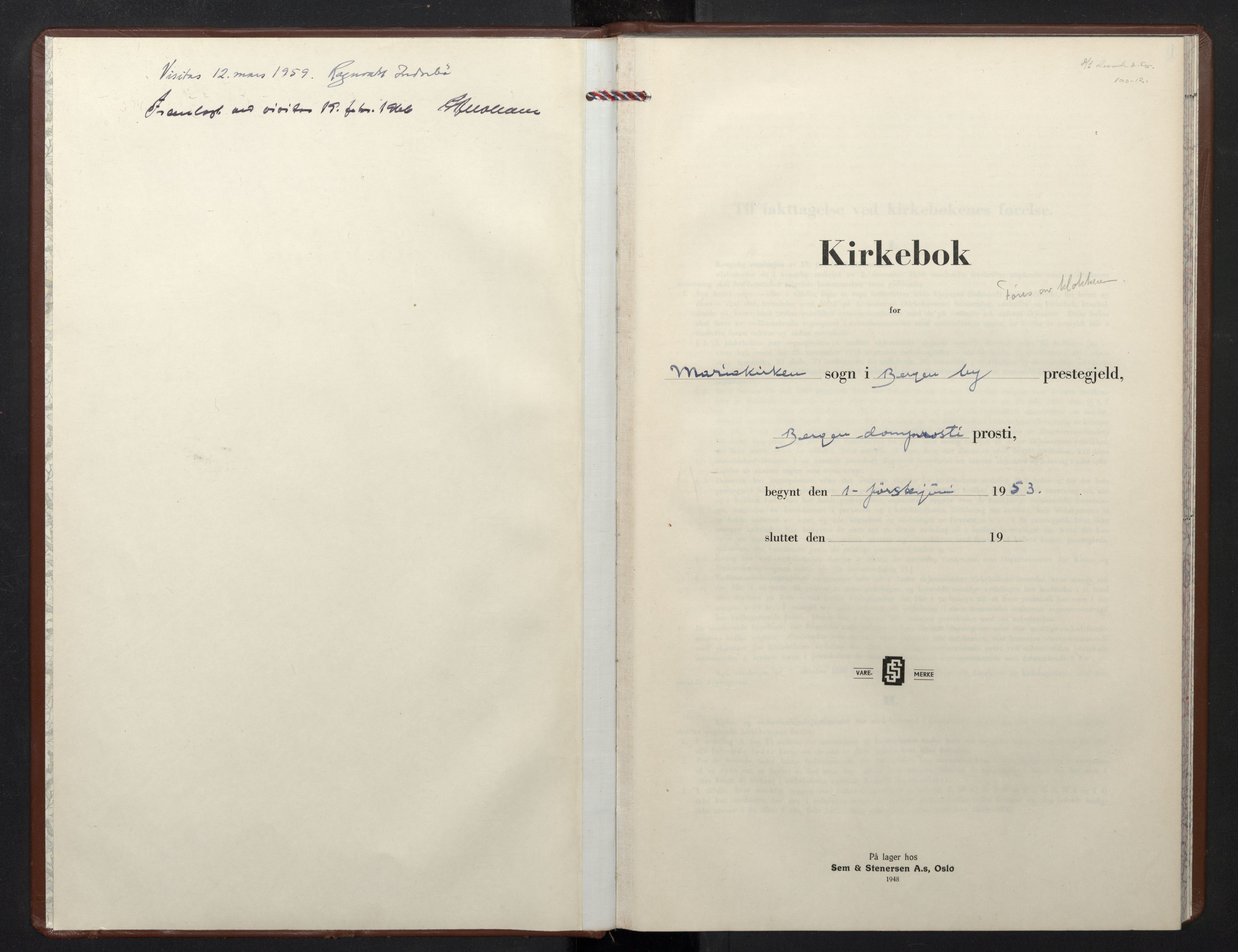 Mariakirken Sokneprestembete, SAB/A-76901/H/Hab/L0014: Parish register (copy) no. A 14, 1953-1965