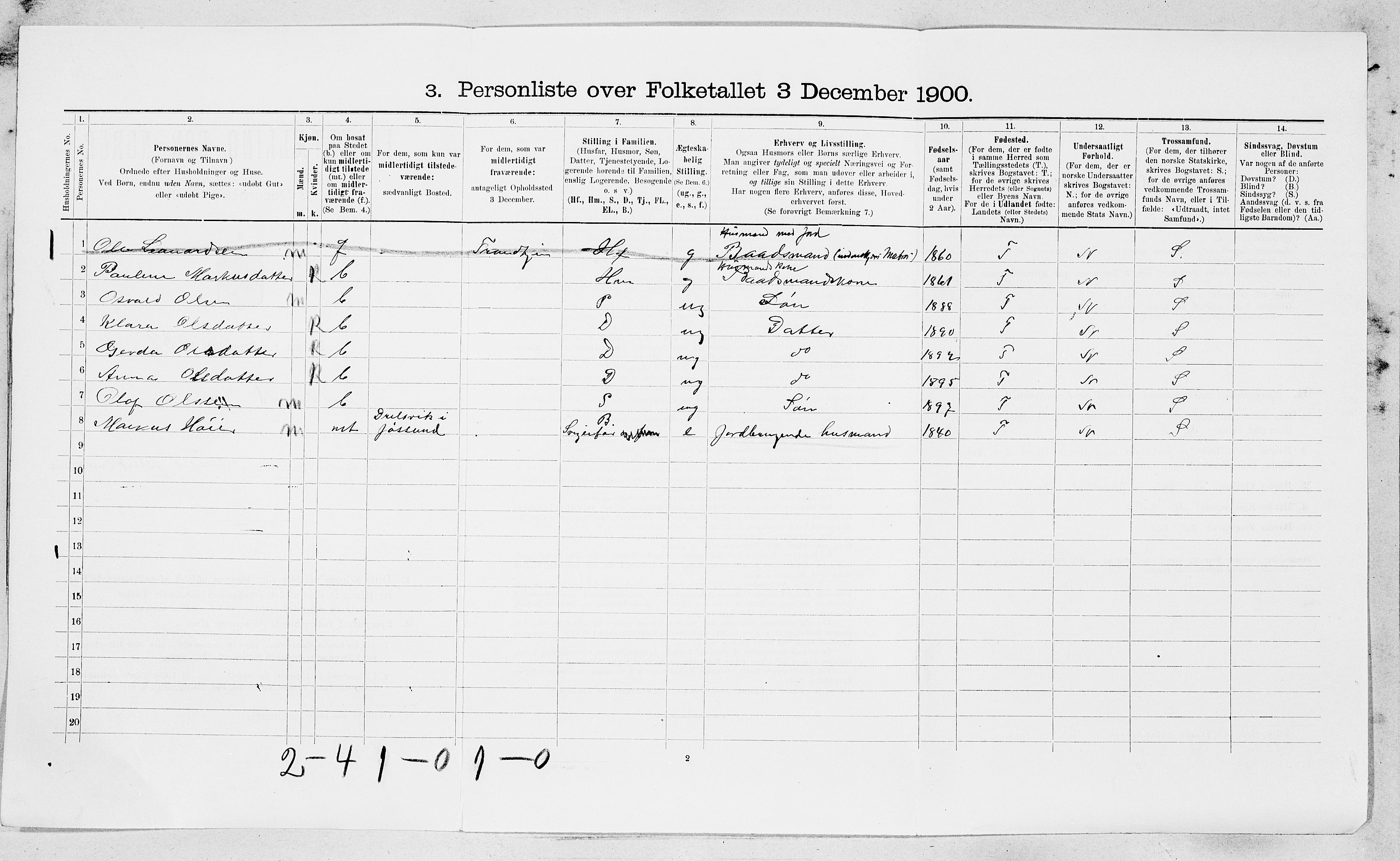 SAT, 1900 census for Jøssund, 1900, p. 486