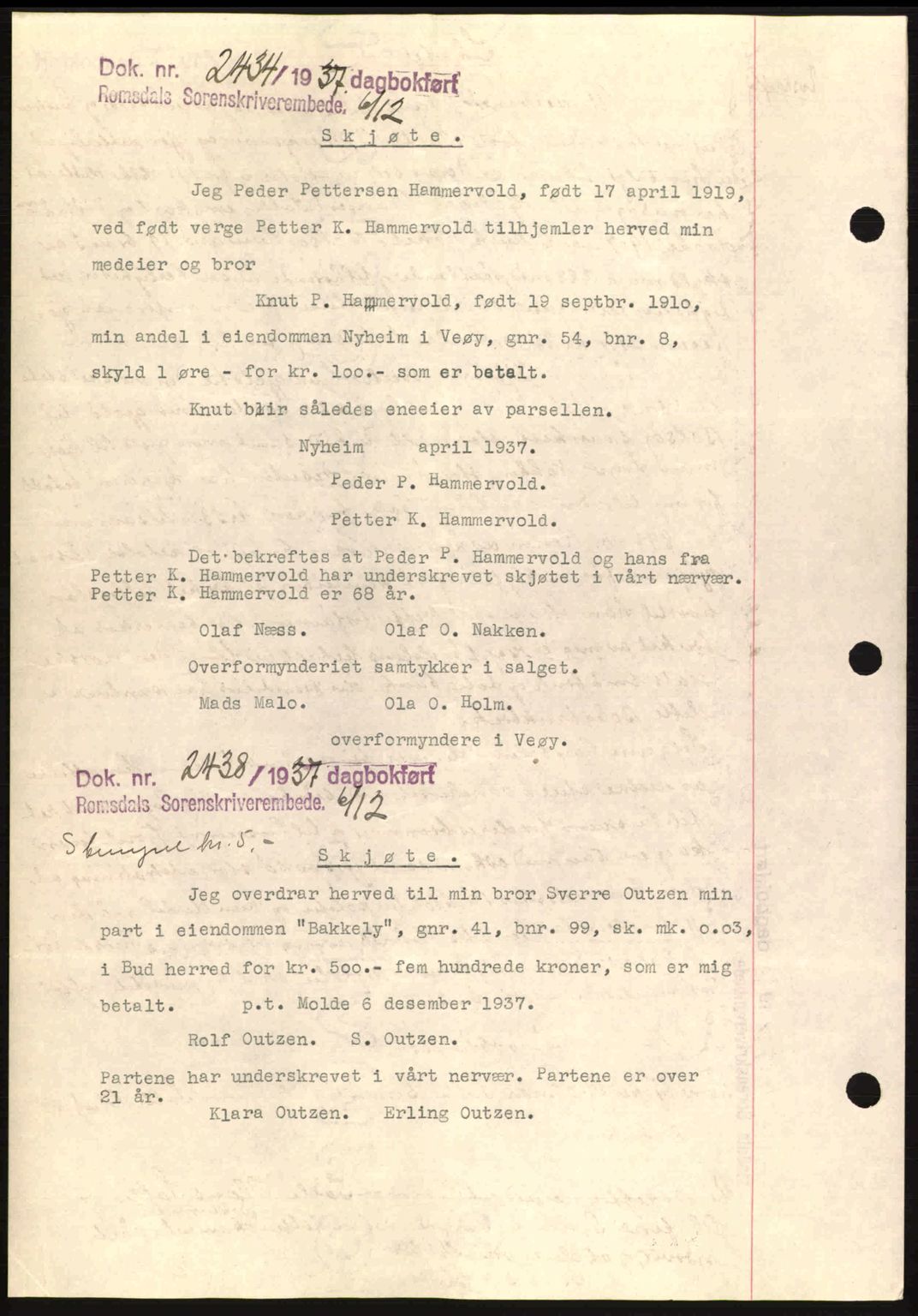 Romsdal sorenskriveri, SAT/A-4149/1/2/2C: Mortgage book no. A4, 1937-1938, Diary no: : 2432/1937