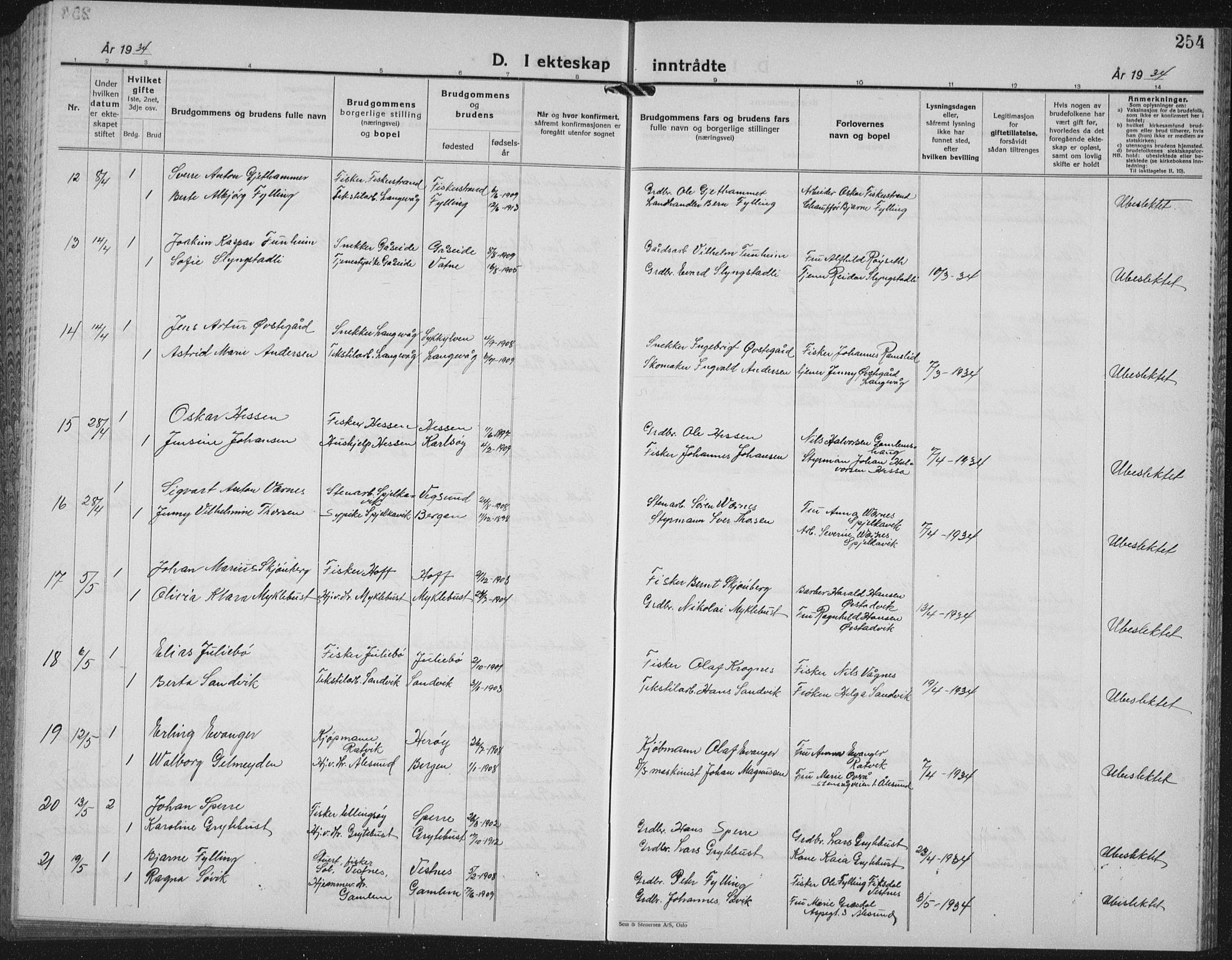 Ministerialprotokoller, klokkerbøker og fødselsregistre - Møre og Romsdal, SAT/A-1454/528/L0436: Parish register (copy) no. 528C17, 1927-1939, p. 254