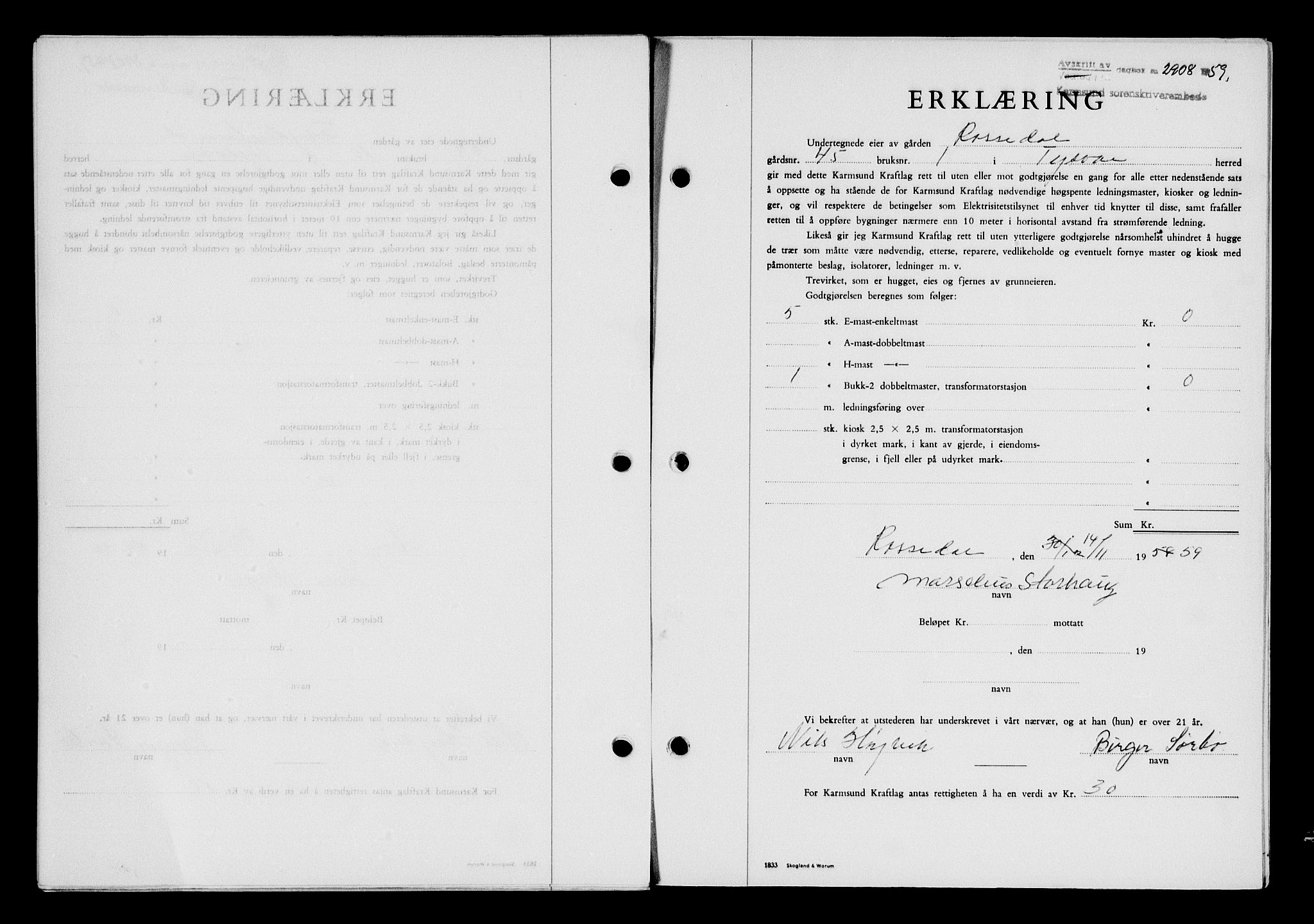 Karmsund sorenskriveri, AV/SAST-A-100311/01/II/IIB/L0132: Mortgage book no. 112A, 1959-1959, Diary no: : 2908/1959