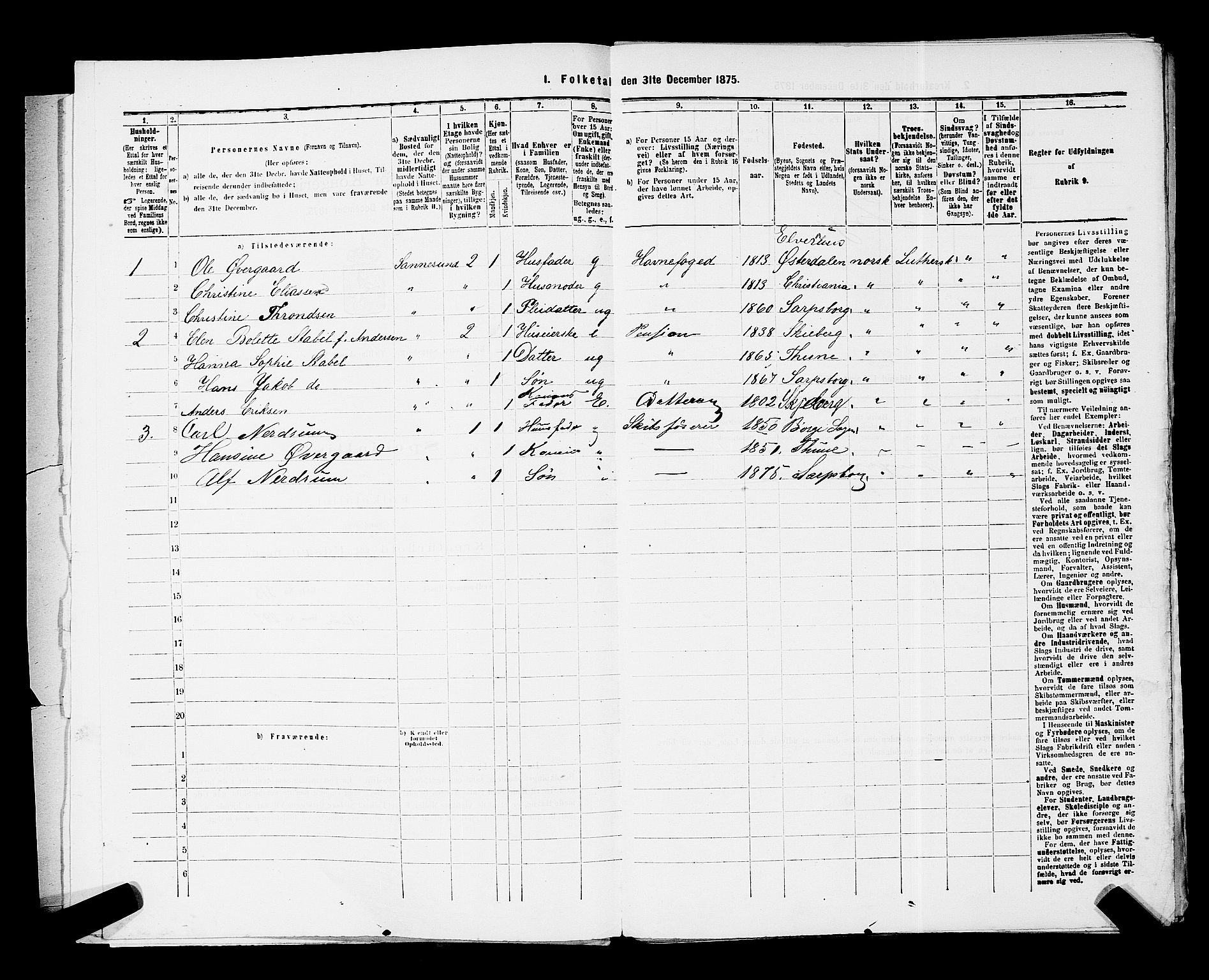 RA, 1875 census for 0102P Sarpsborg, 1875, p. 12