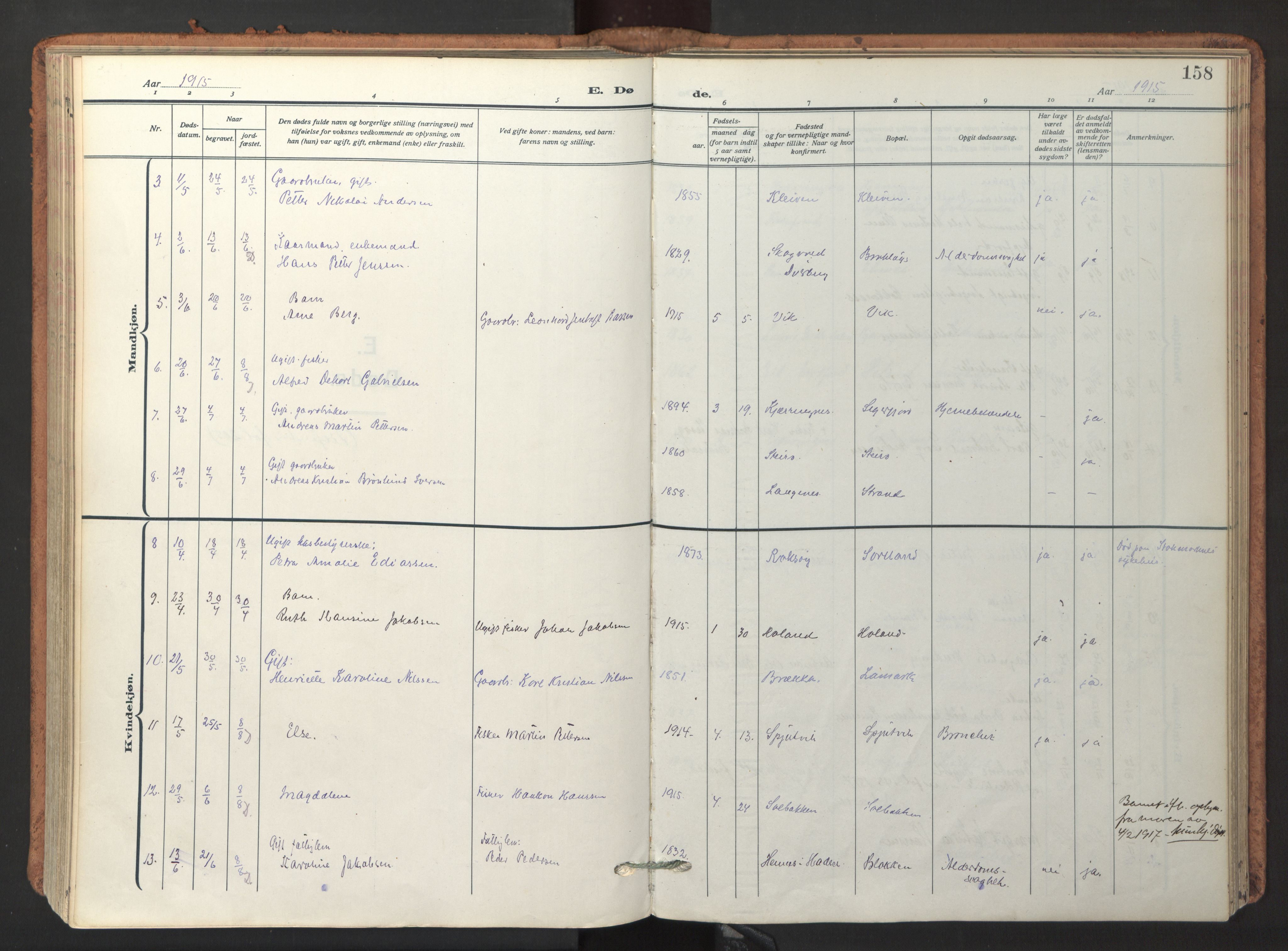 Ministerialprotokoller, klokkerbøker og fødselsregistre - Nordland, AV/SAT-A-1459/895/L1374: Parish register (official) no. 895A09, 1915-1925, p. 158