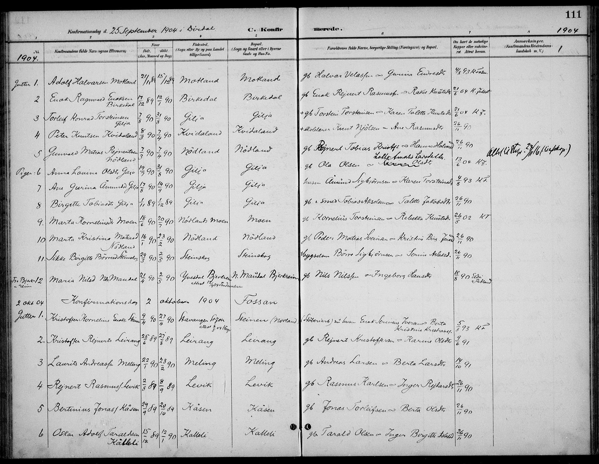 Høgsfjord sokneprestkontor, SAST/A-101624/H/Ha/Haa/L0007: Parish register (official) no. A 7, 1898-1917, p. 111