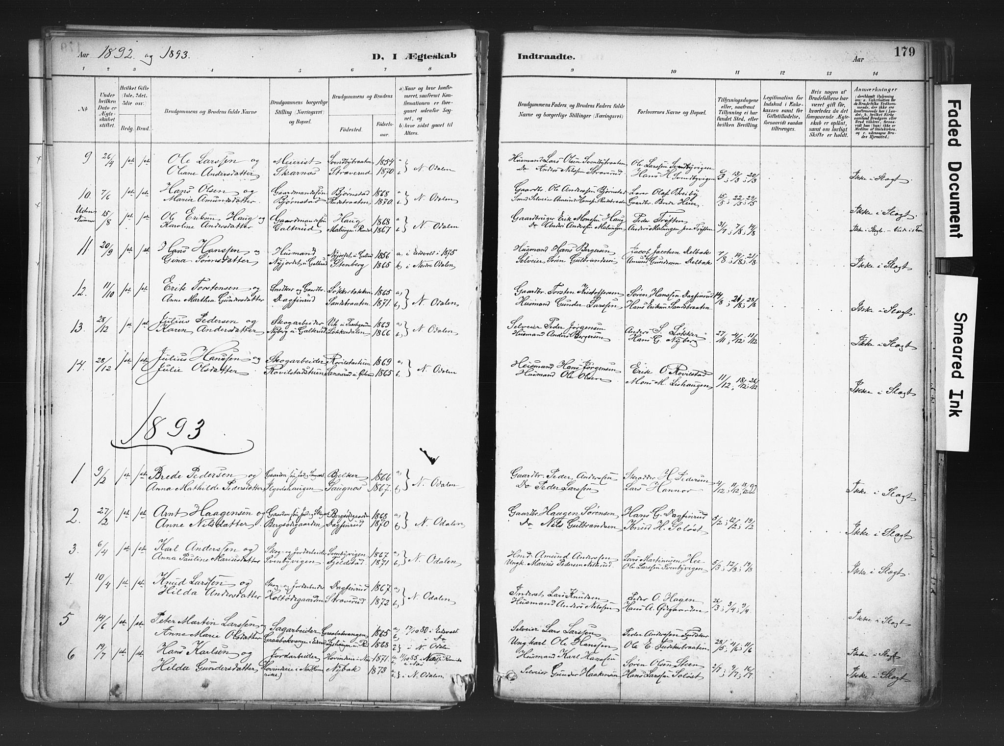 Nord-Odal prestekontor, SAH/PREST-032/H/Ha/Haa/L0006: Parish register (official) no. 6, 1886-1901, p. 179