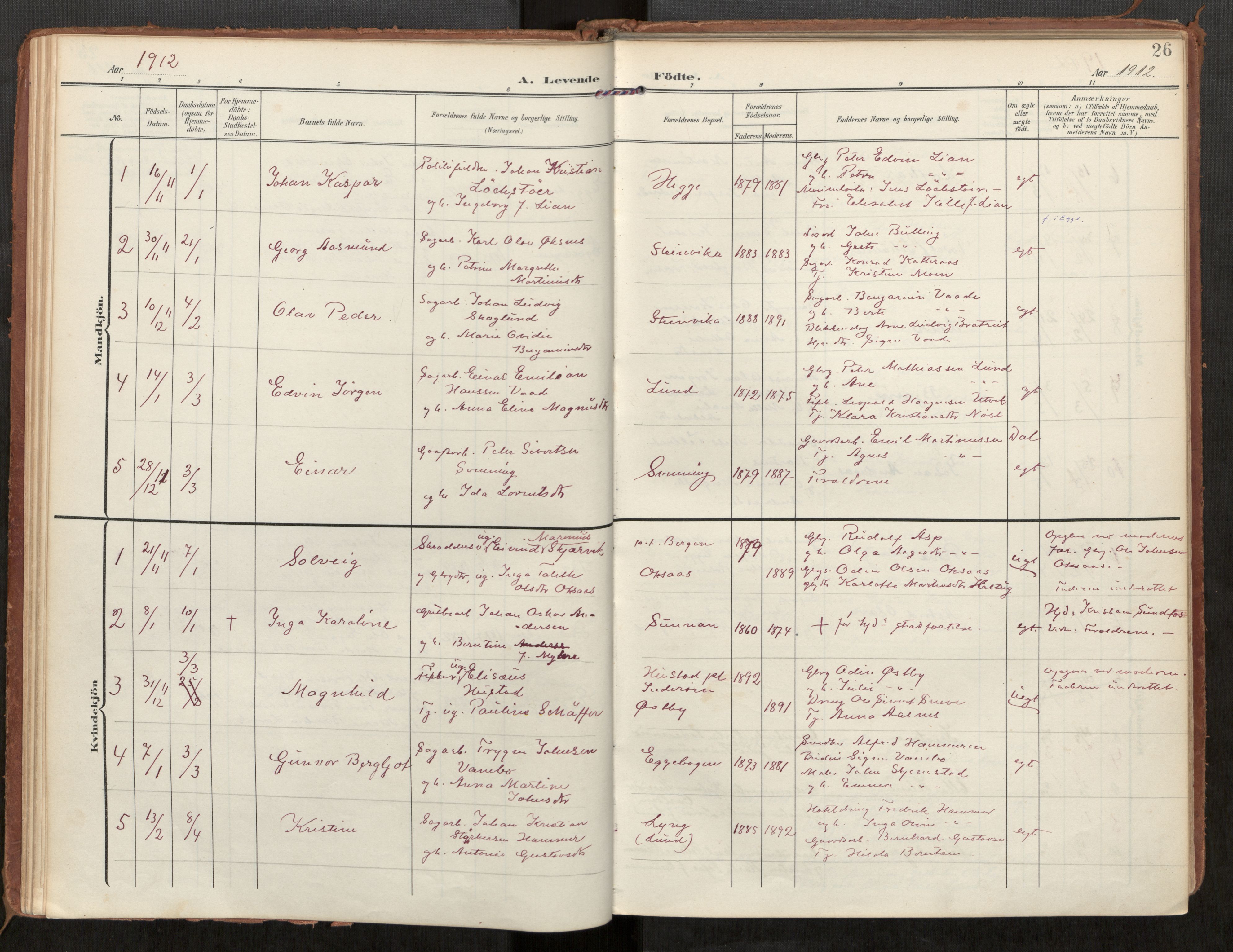 Steinkjer sokneprestkontor, AV/SAT-A-1541/01/H/Ha/Haa/L0002: Parish register (official) no. 2, 1907-1917, p. 26