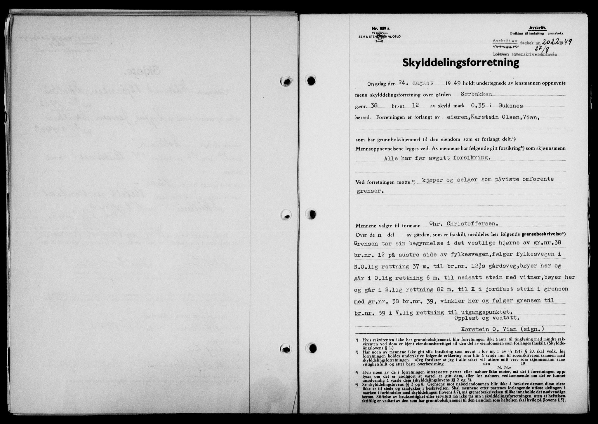 Lofoten sorenskriveri, SAT/A-0017/1/2/2C/L0021a: Mortgage book no. 21a, 1949-1949, Diary no: : 2022/1949
