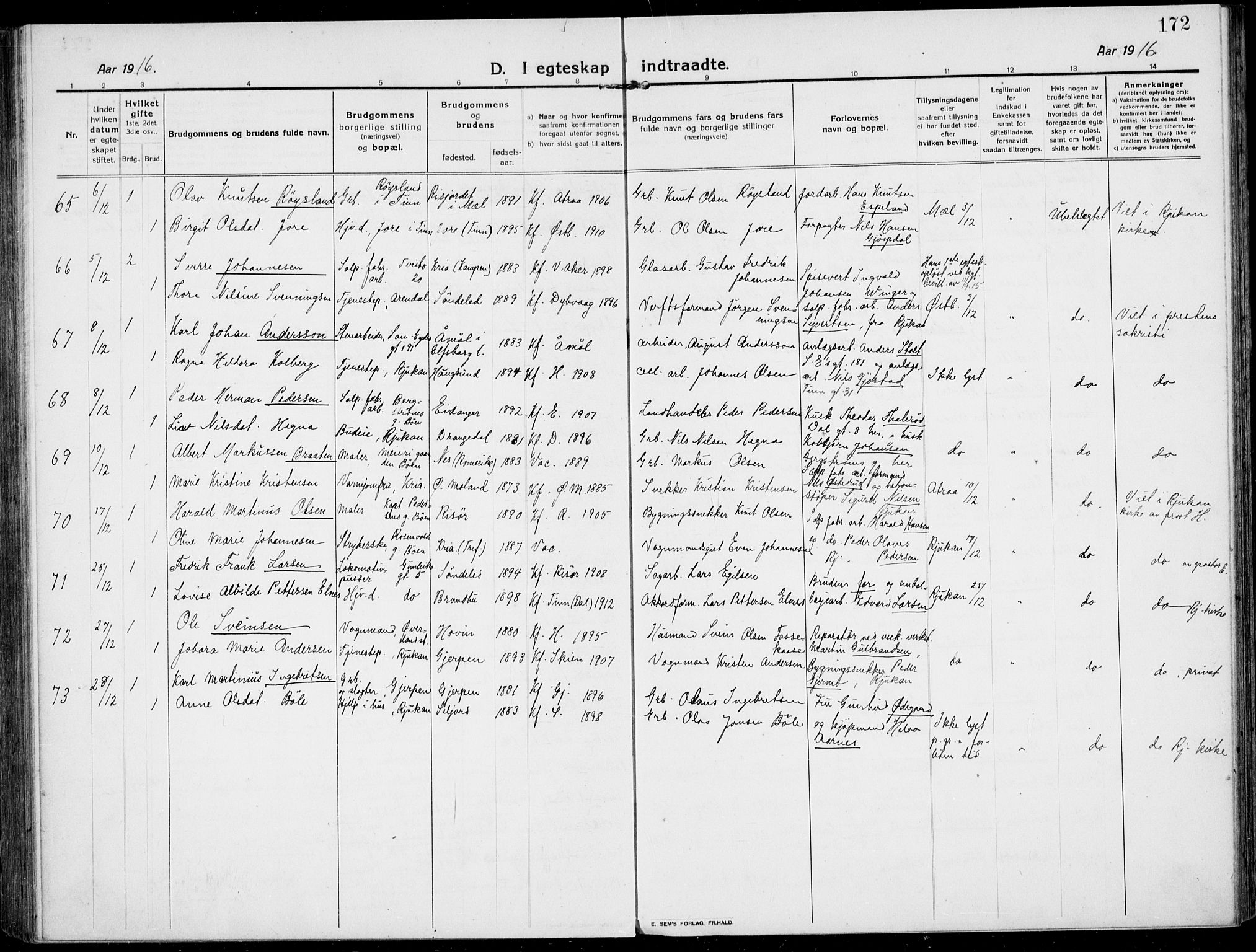 Rjukan kirkebøker, SAKO/A-294/F/Fa/L0002: Parish register (official) no. 2, 1912-1917, p. 172