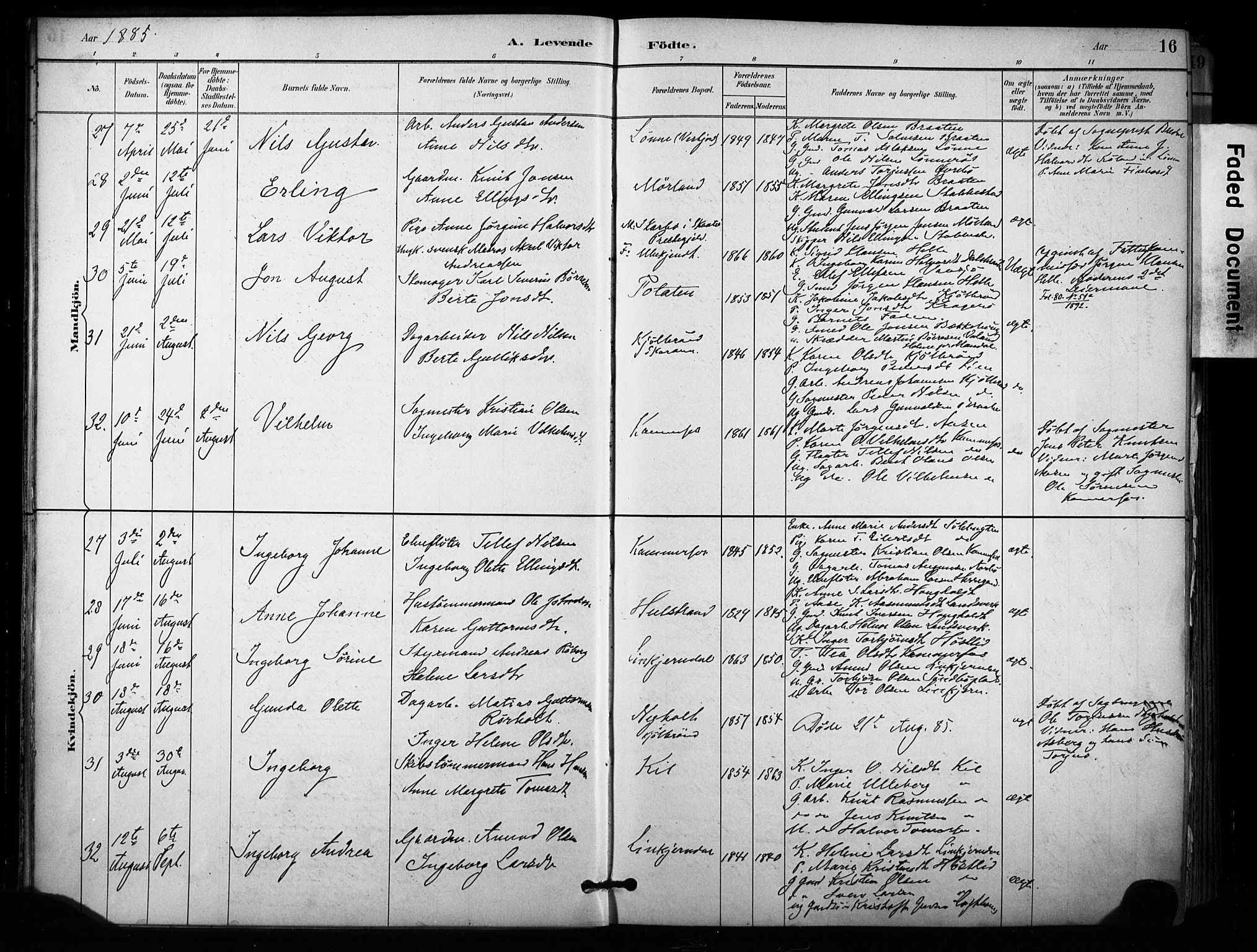 Sannidal kirkebøker, SAKO/A-296/F/Fa/L0015: Parish register (official) no. 15, 1884-1899, p. 16