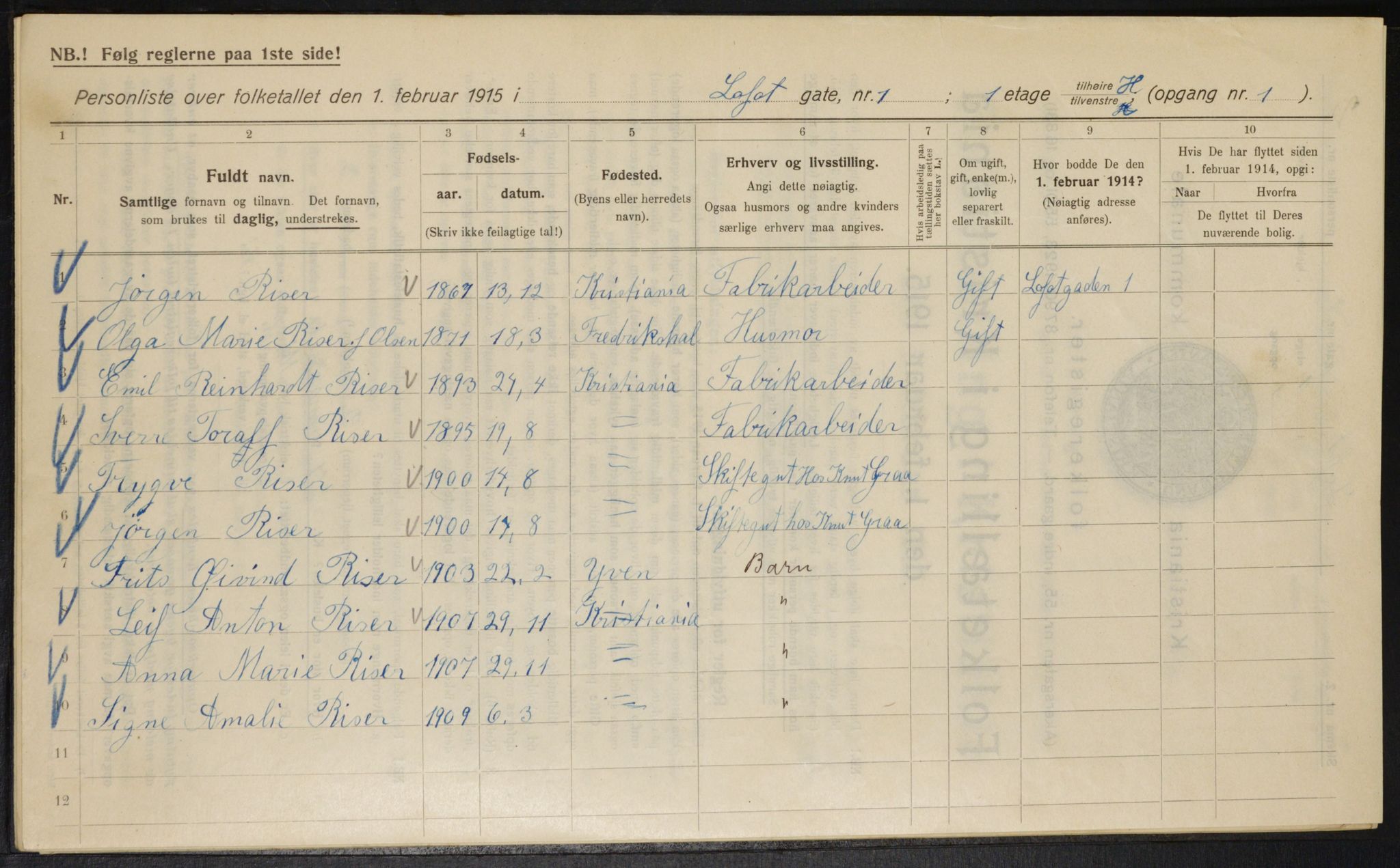 OBA, Municipal Census 1915 for Kristiania, 1915, p. 57733