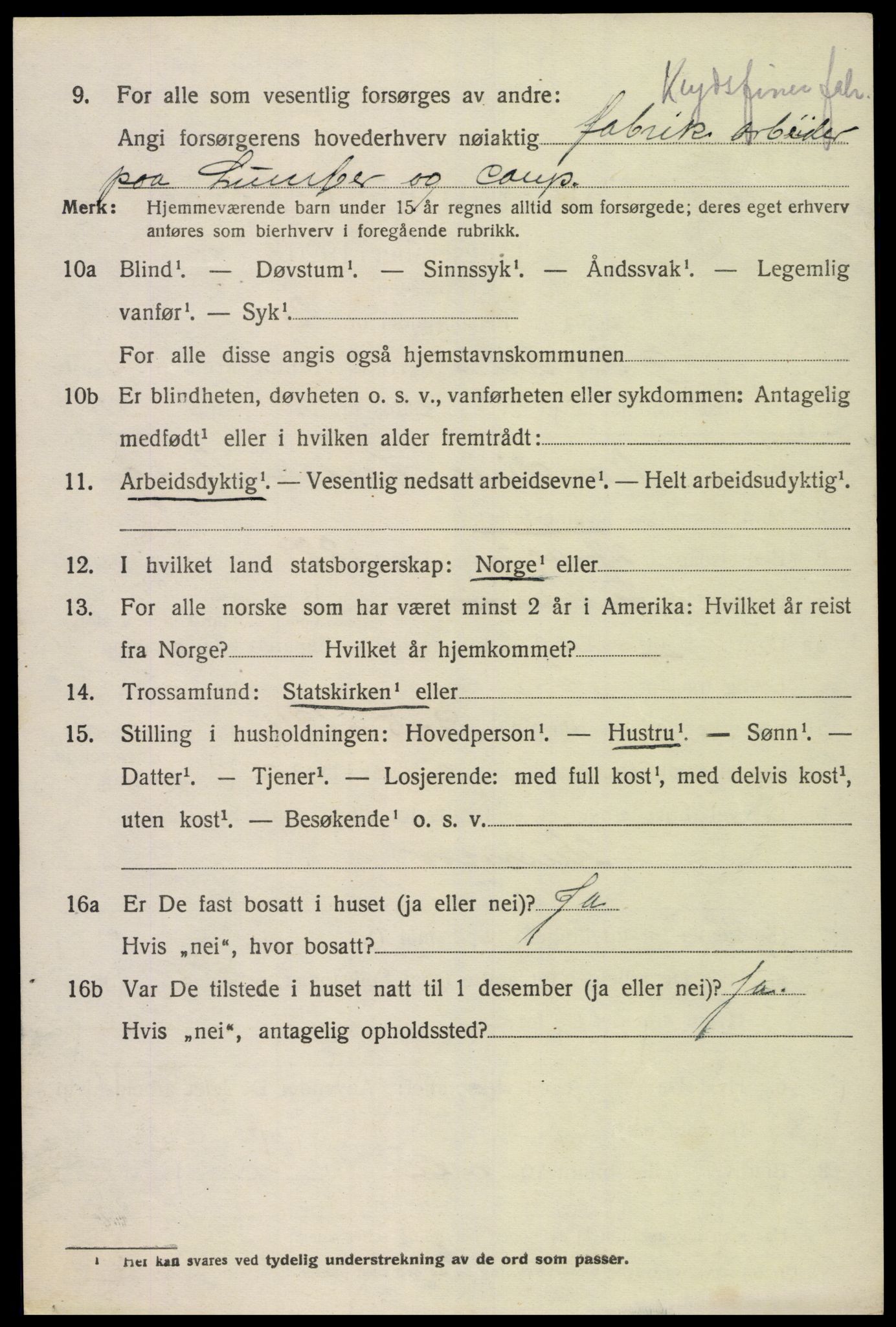 SAK, 1920 census for Oddernes, 1920, p. 3046