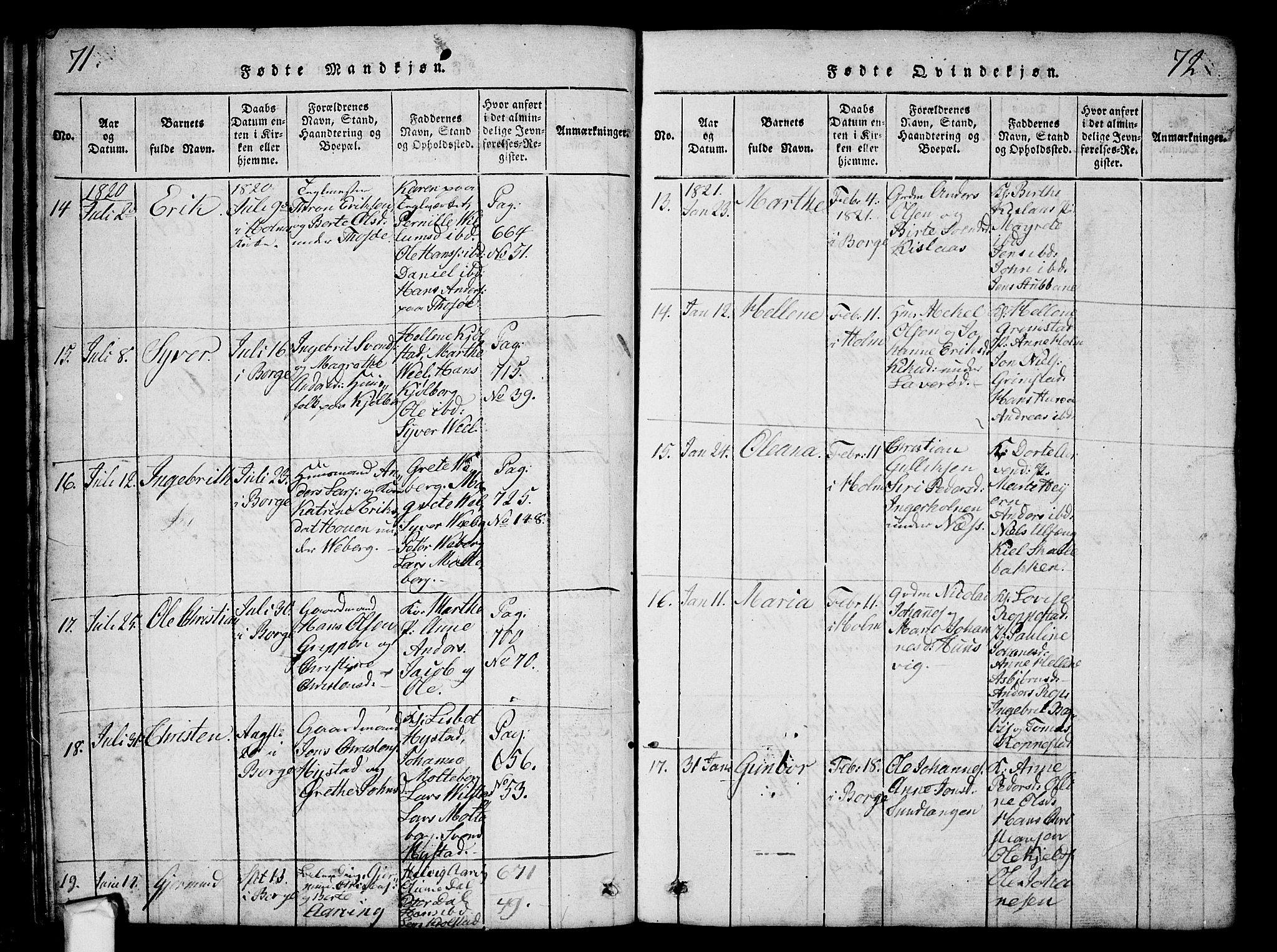 Borge prestekontor Kirkebøker, AV/SAO-A-10903/G/Ga/L0001: Parish register (copy) no.  I 1, 1815-1835, p. 71-72