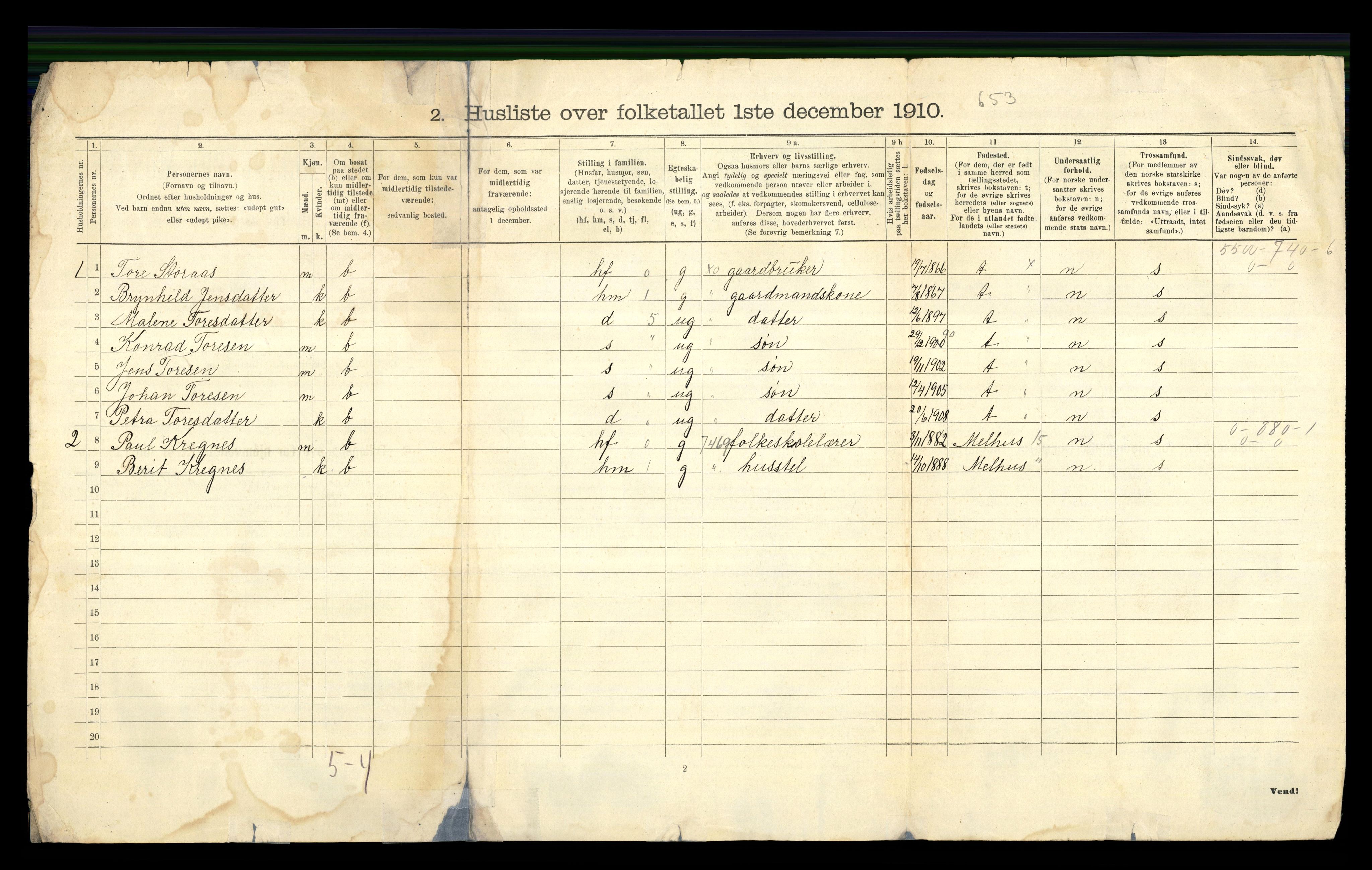 RA, 1910 census for Kvikne, 1910, p. 28