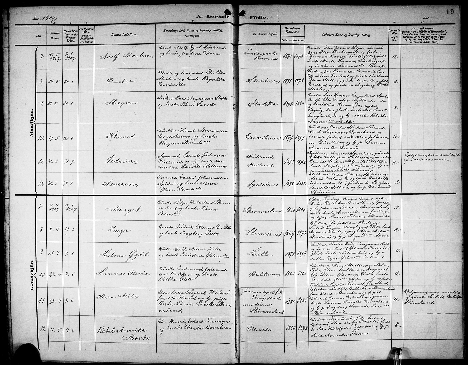 Finnås sokneprestembete, SAB/A-99925/H/Ha/Hab/Haba/L0004: Parish register (copy) no. A 4, 1901-1924, p. 19