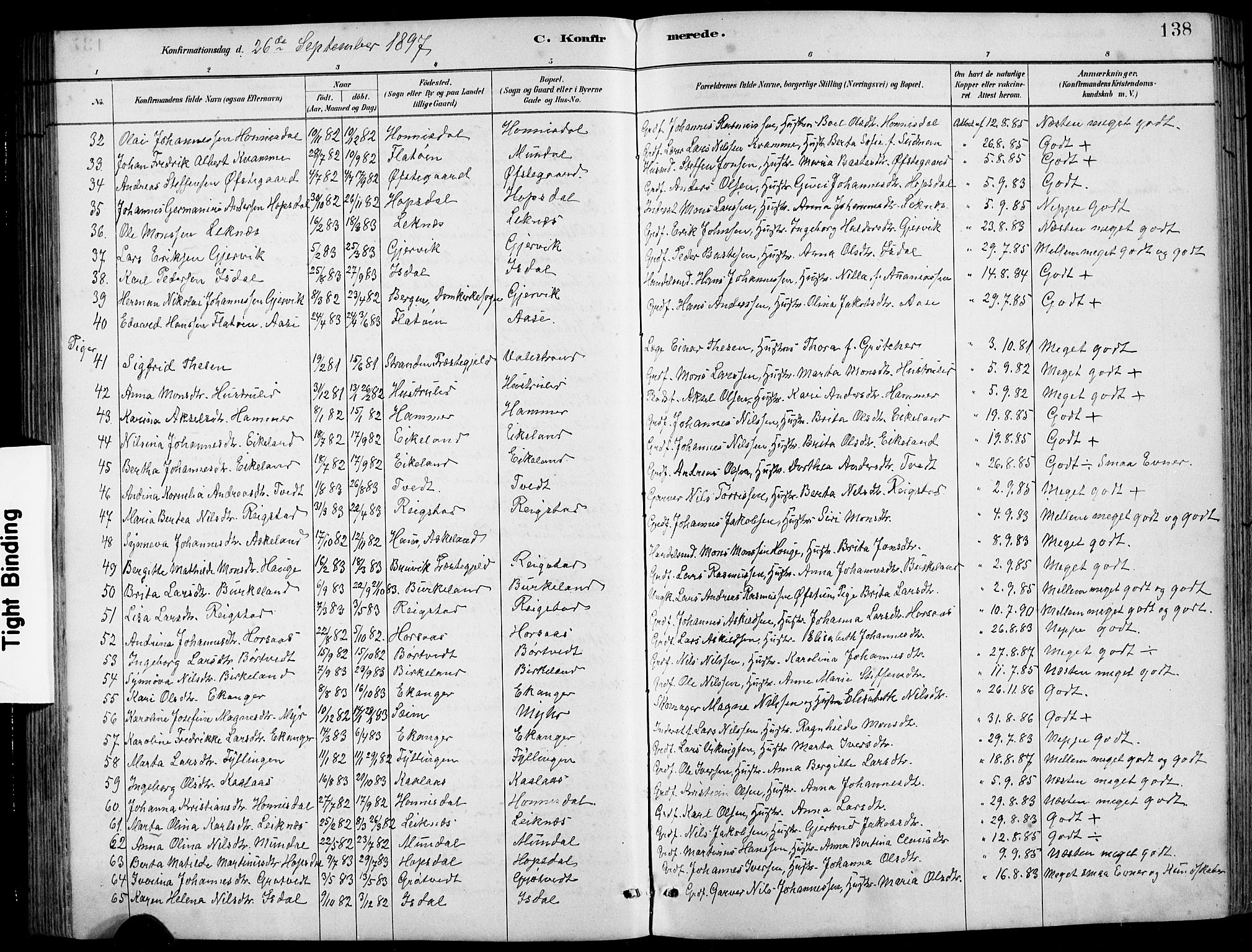 Hamre sokneprestembete, SAB/A-75501/H/Ha/Hab: Parish register (copy) no. B 3, 1881-1898, p. 138