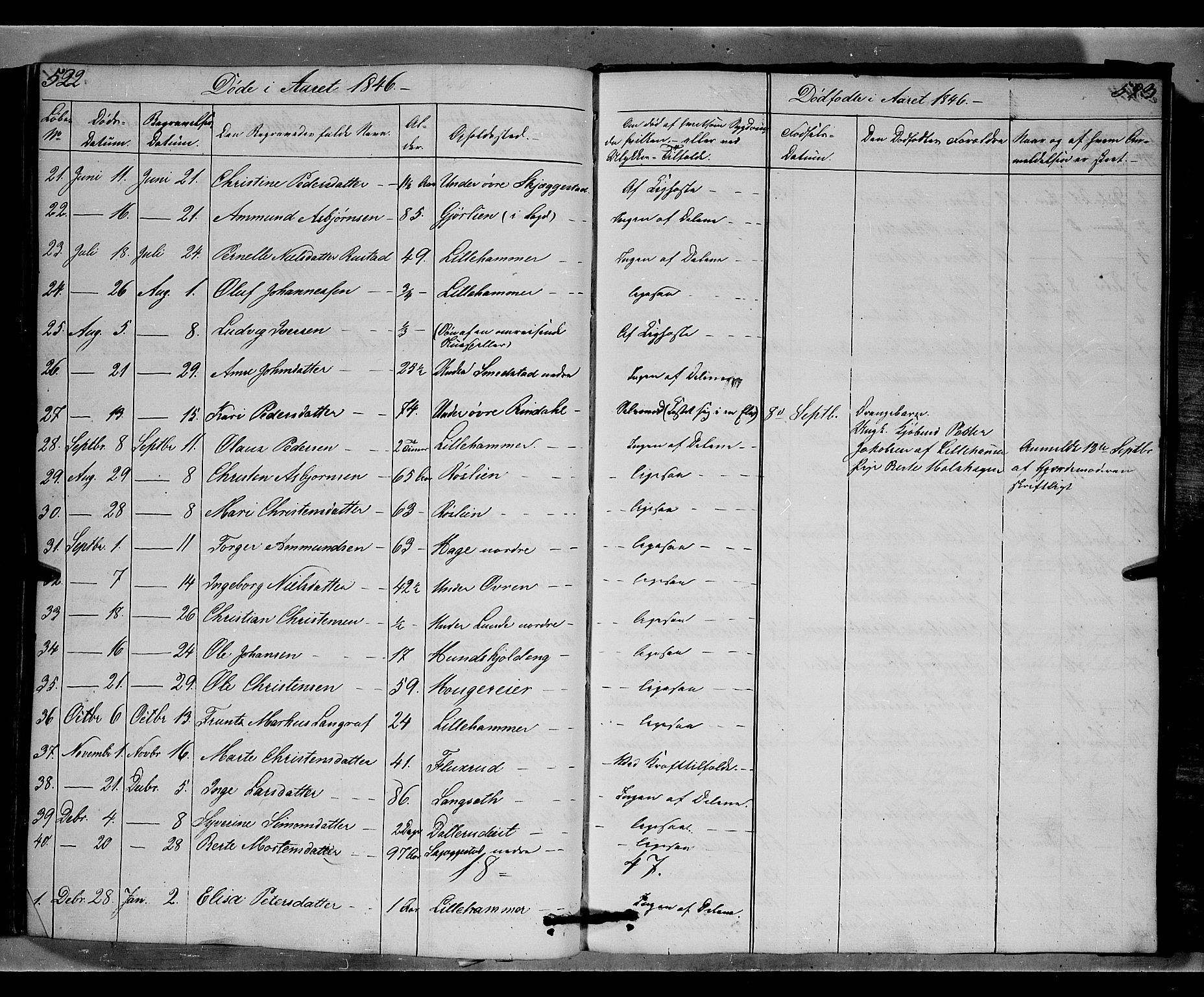 Fåberg prestekontor, SAH/PREST-086/H/Ha/Hab/L0006: Parish register (copy) no. 6, 1837-1855, p. 522-523