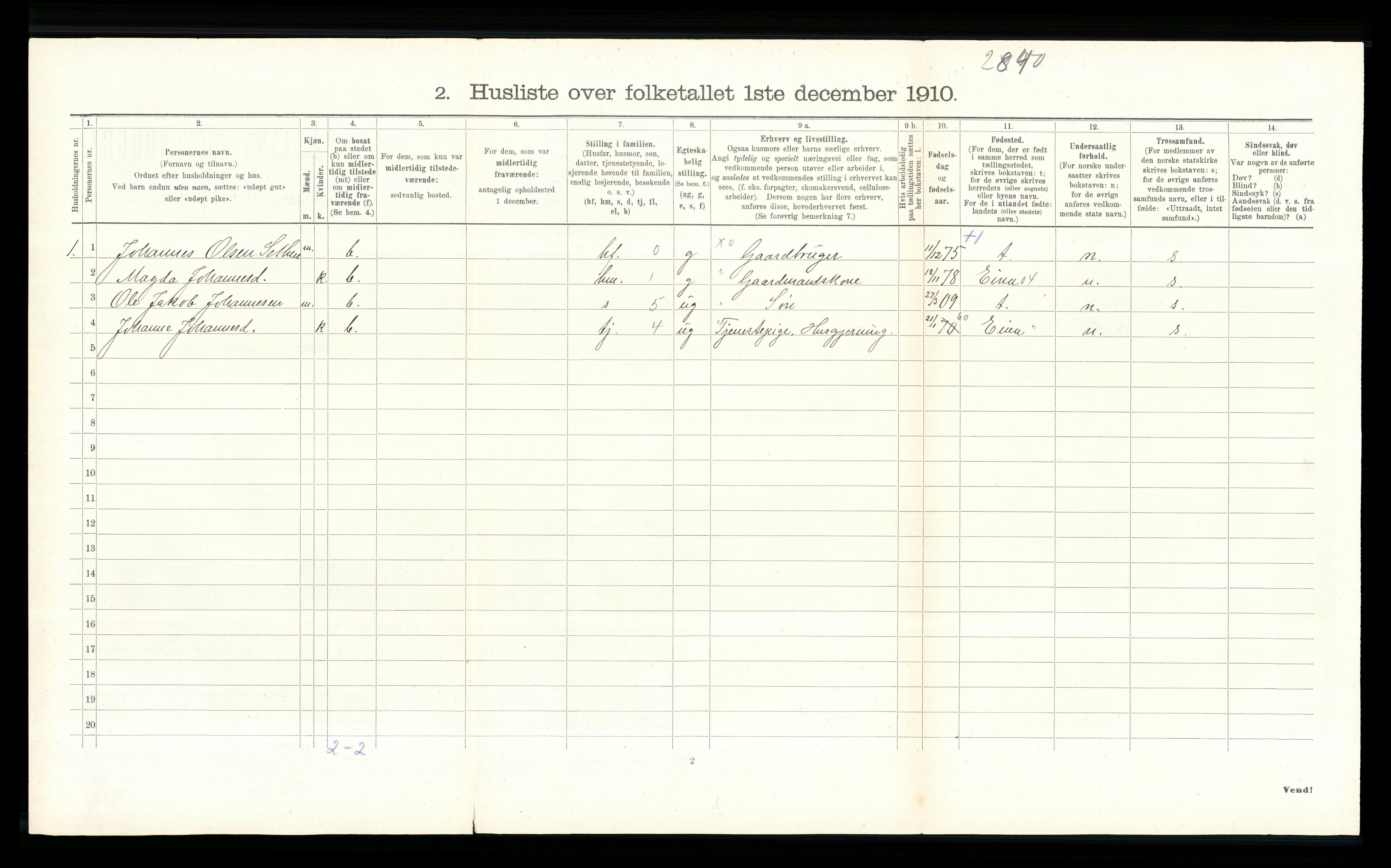 RA, 1910 census for Kolbu, 1910, p. 385