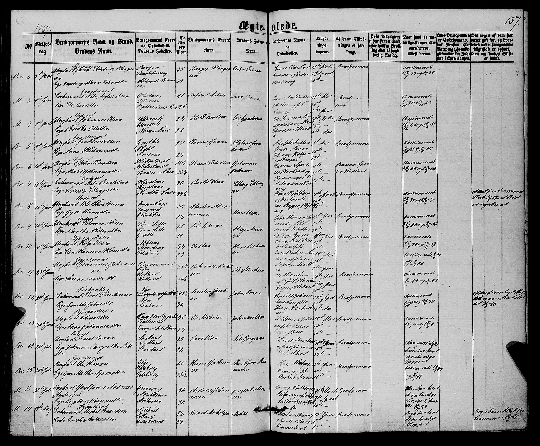 Finnås sokneprestembete, SAB/A-99925/H/Ha/Haa/Haaa/L0008: Parish register (official) no. A 8, 1863-1872, p. 157