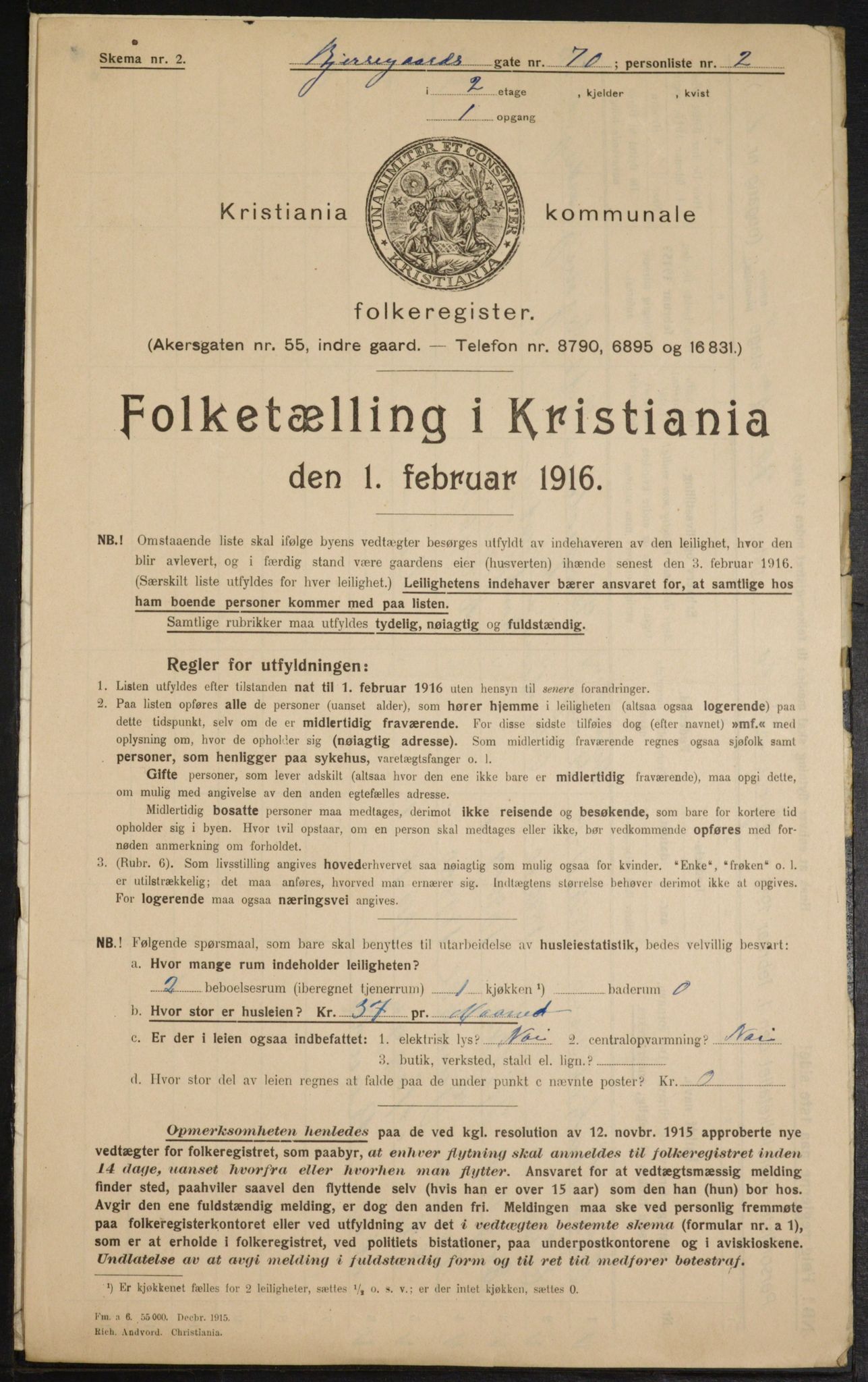 OBA, Municipal Census 1916 for Kristiania, 1916, p. 6489