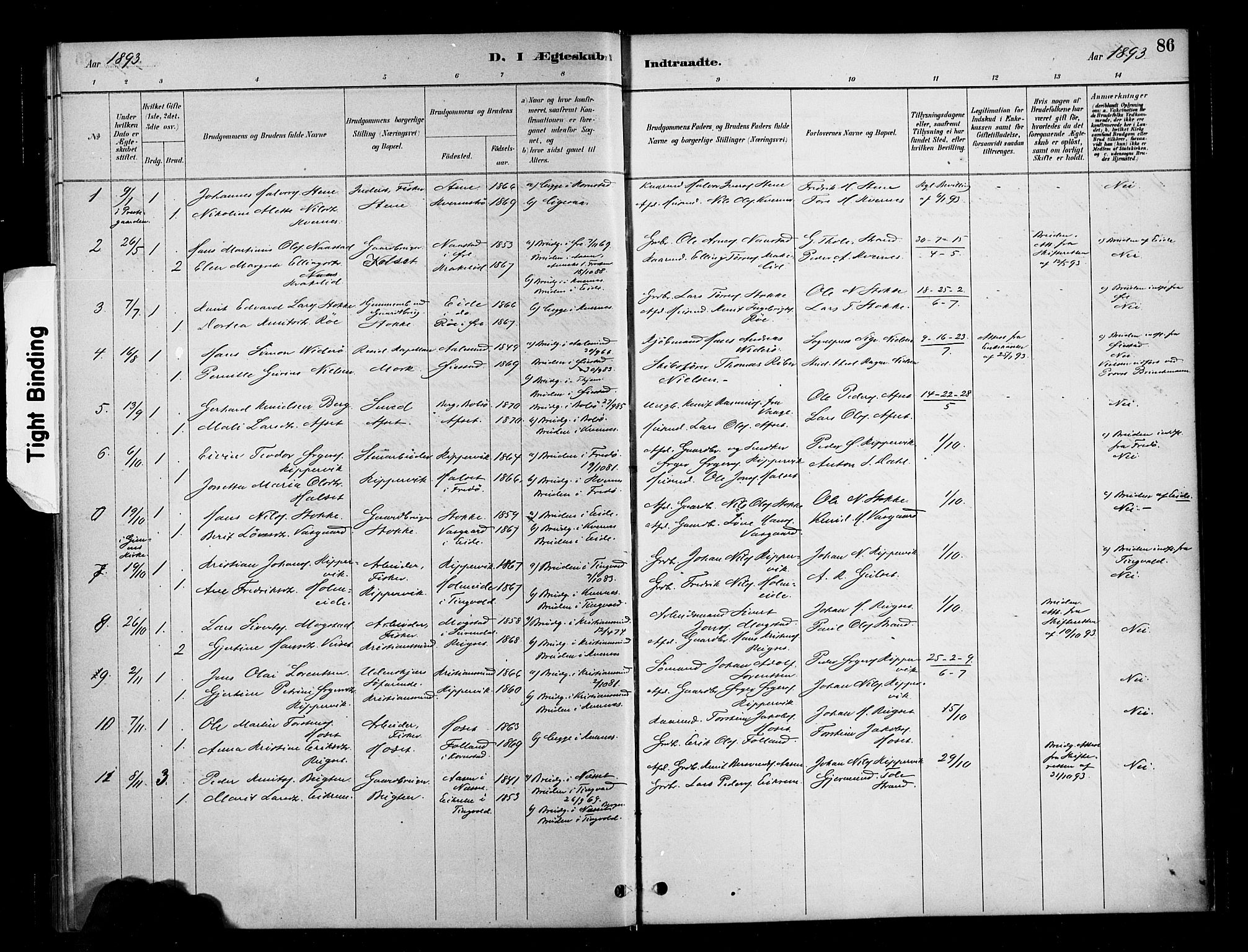 Ministerialprotokoller, klokkerbøker og fødselsregistre - Møre og Romsdal, SAT/A-1454/568/L0809: Parish register (official) no. 568A13, 1884-1900, p. 86