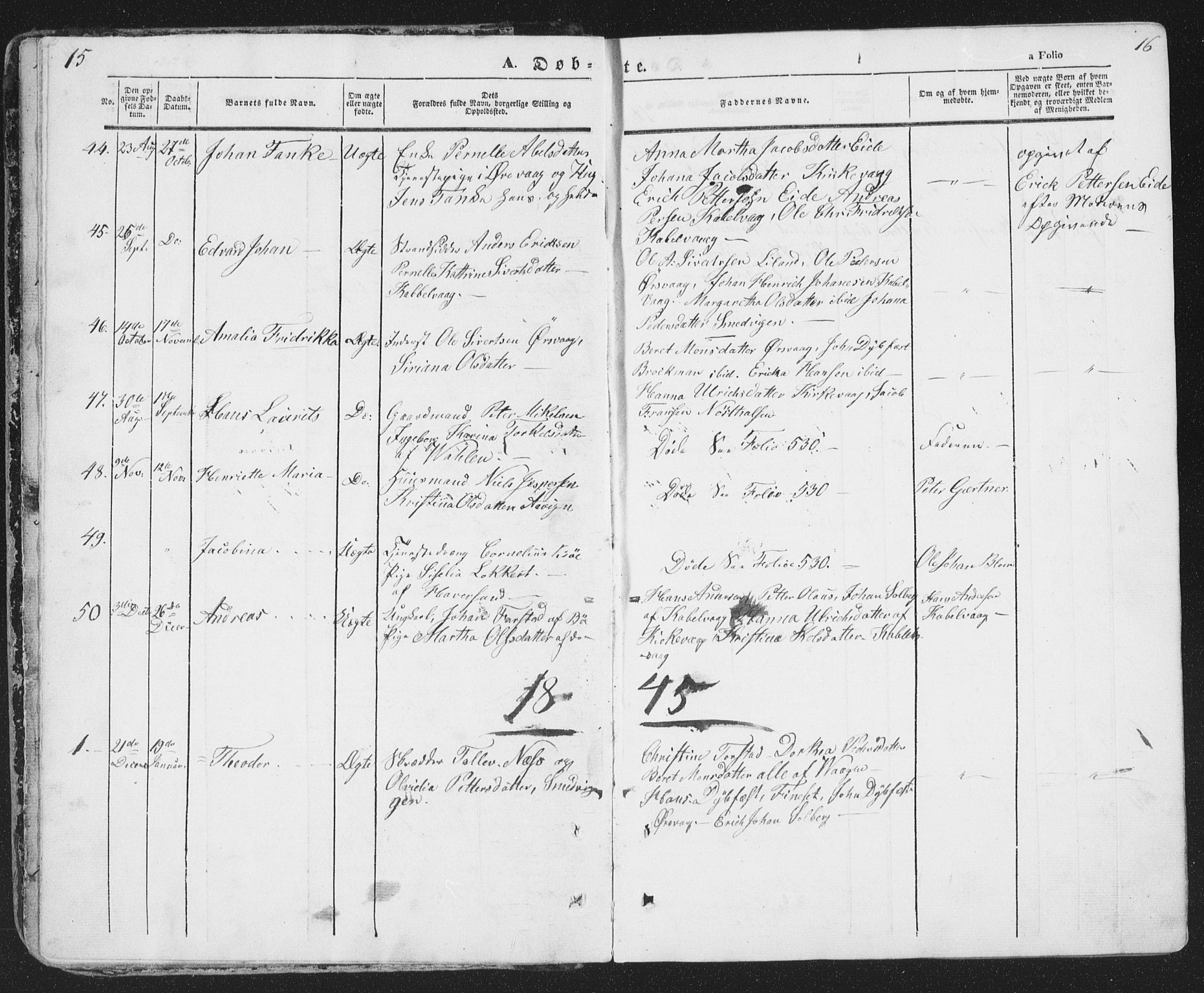 Ministerialprotokoller, klokkerbøker og fødselsregistre - Nordland, AV/SAT-A-1459/874/L1072: Parish register (copy) no. 874C01, 1843-1859, p. 15-16