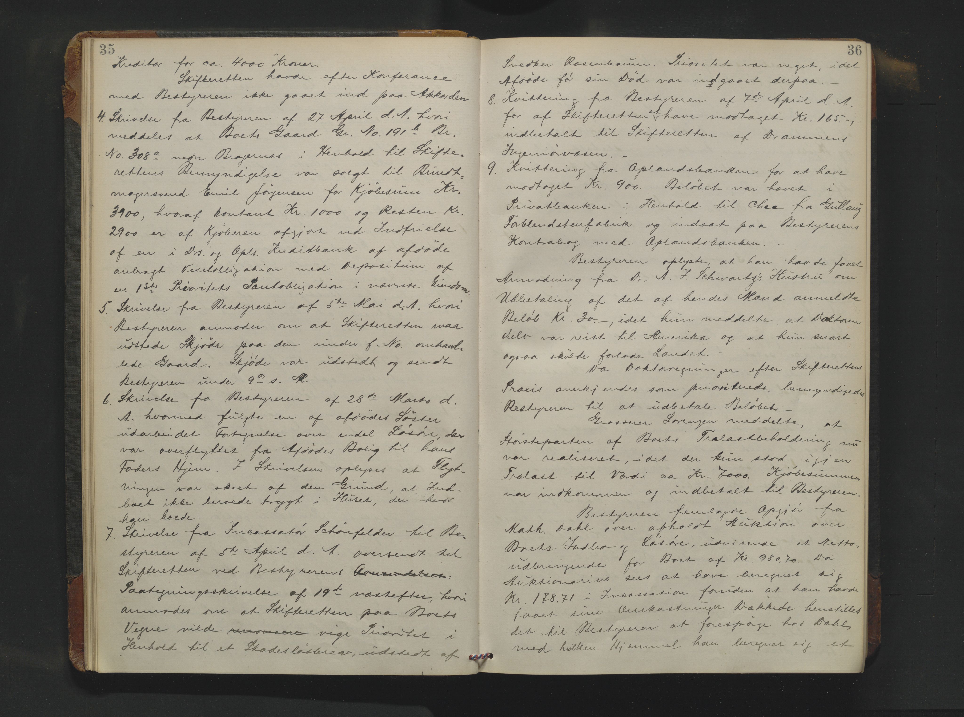 Drammen byfogd, AV/SAKO-A-222/H/Hb/Hbc/L0019: Skifteforhandlingsprotokoll. - Drammen., 1900-1902, p. 35-36