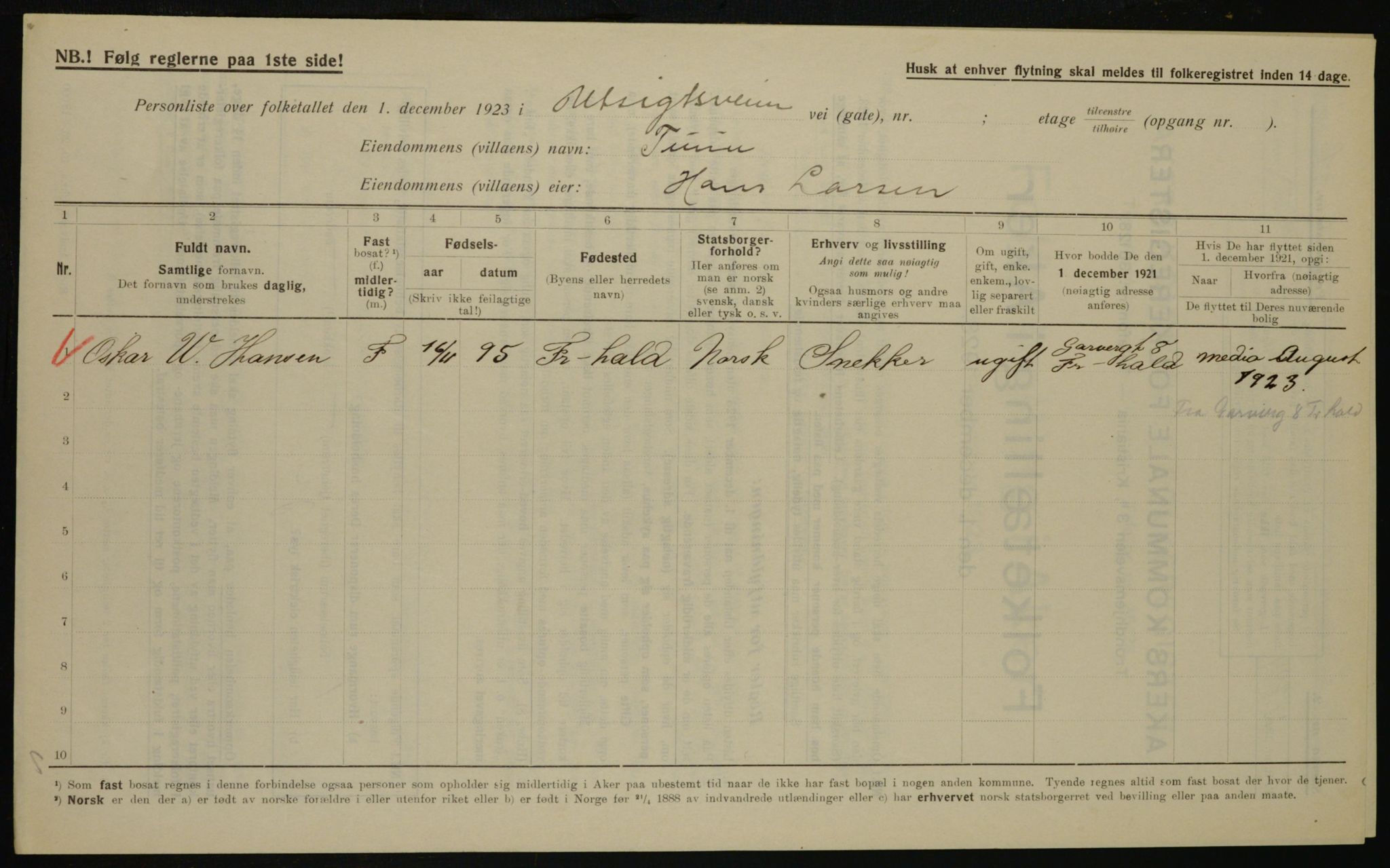 , Municipal Census 1923 for Aker, 1923, p. 46477